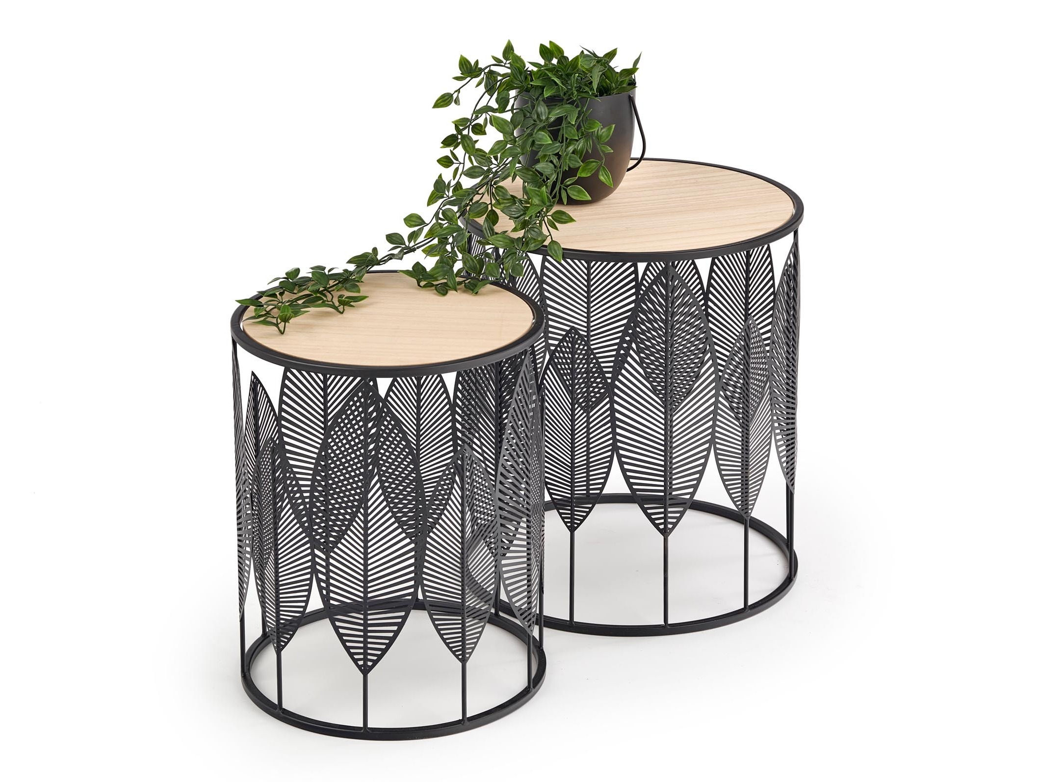 Satz beistelltische Houston 974 (Schwarz + Helles Holz)