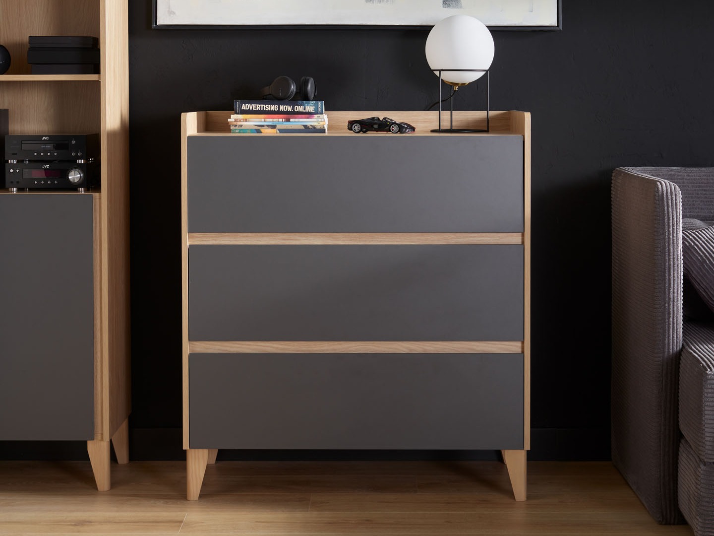 Kommoden Velrome 105 (Eichenholzoptik + Graphit)
