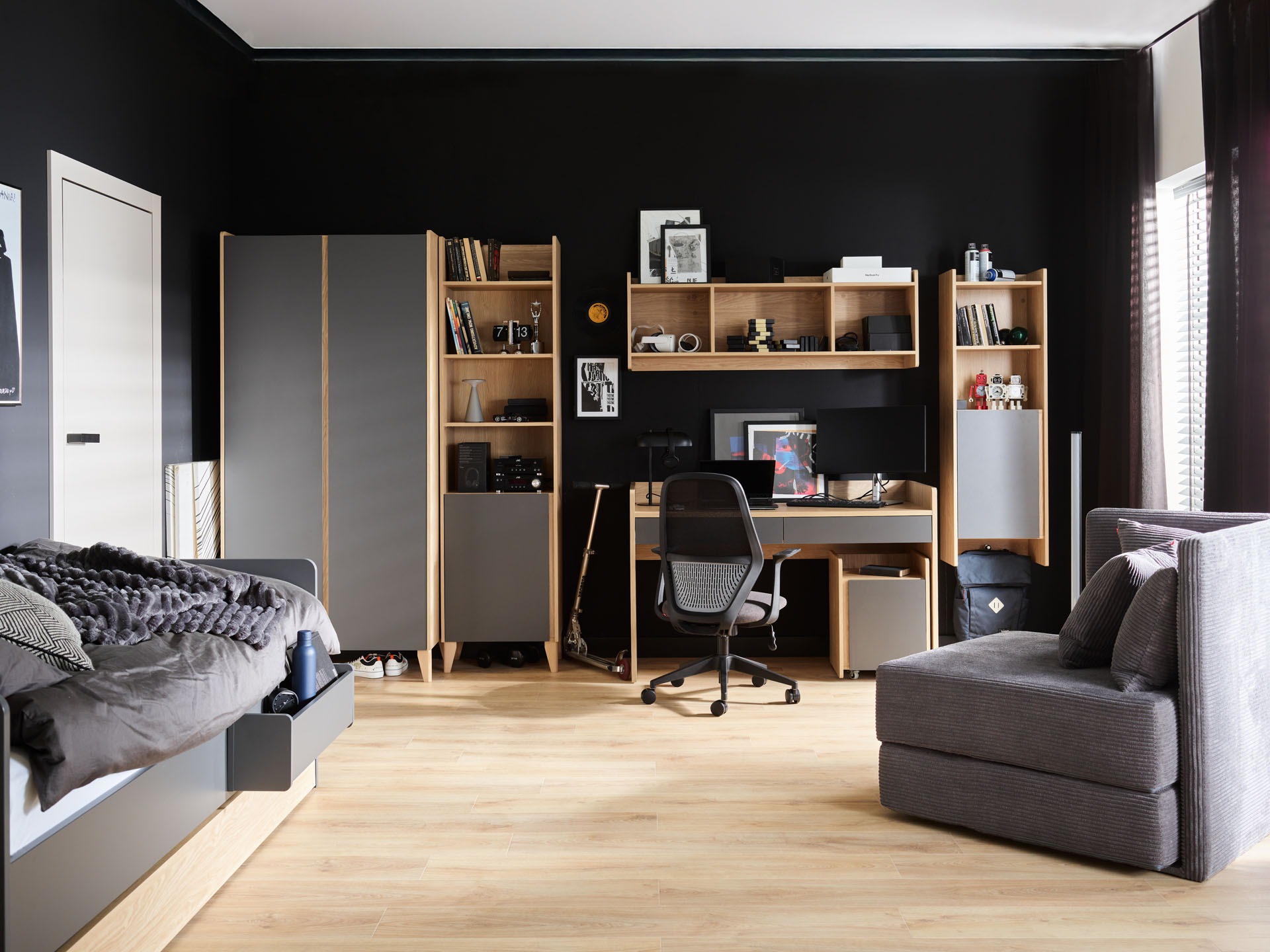 Wandregal Velrome 106 (Eichenholzoptik + Graphit)