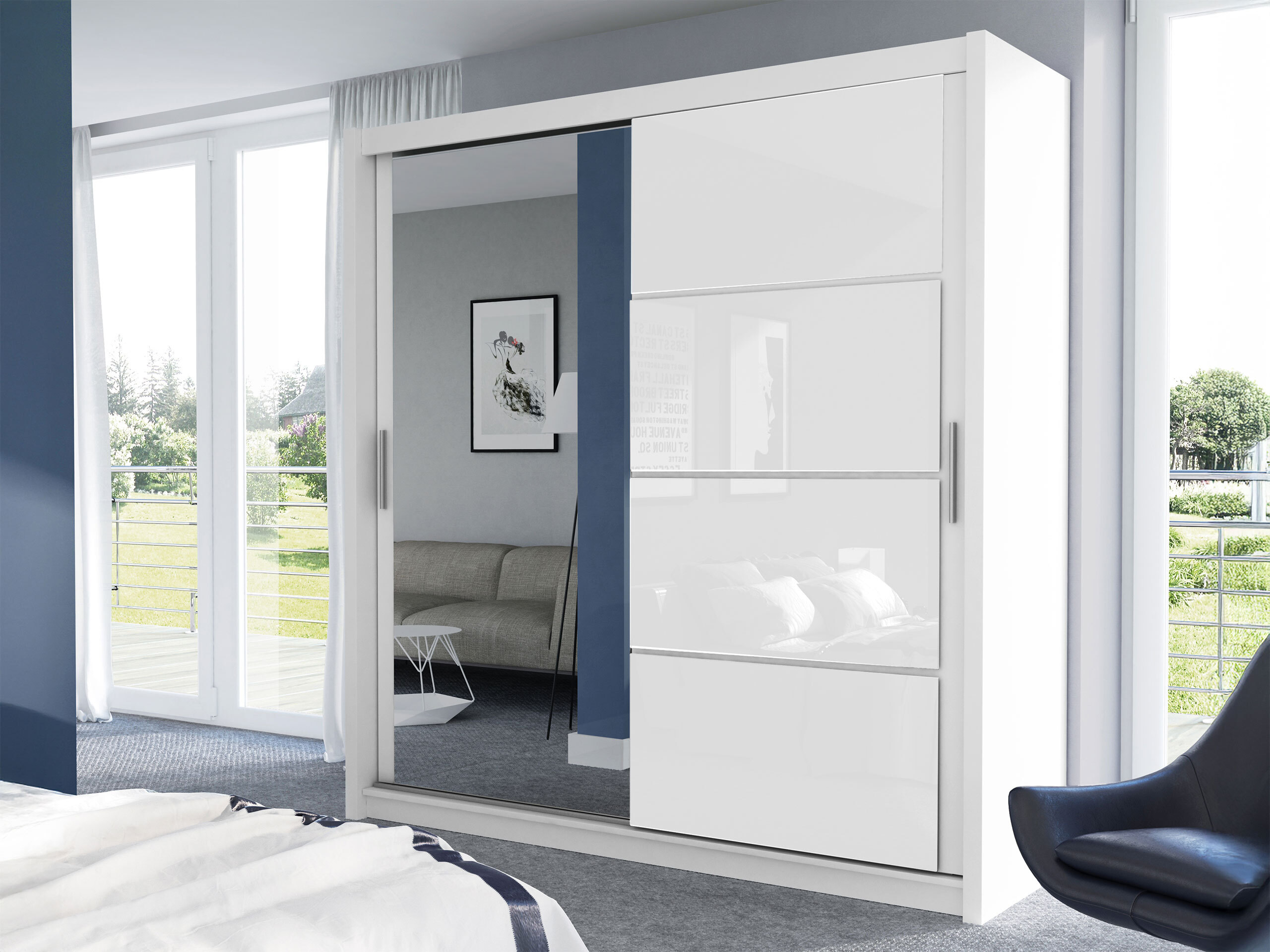 Kleiderschrank Honolulu 111 (Weiss + Weiss glänzend)