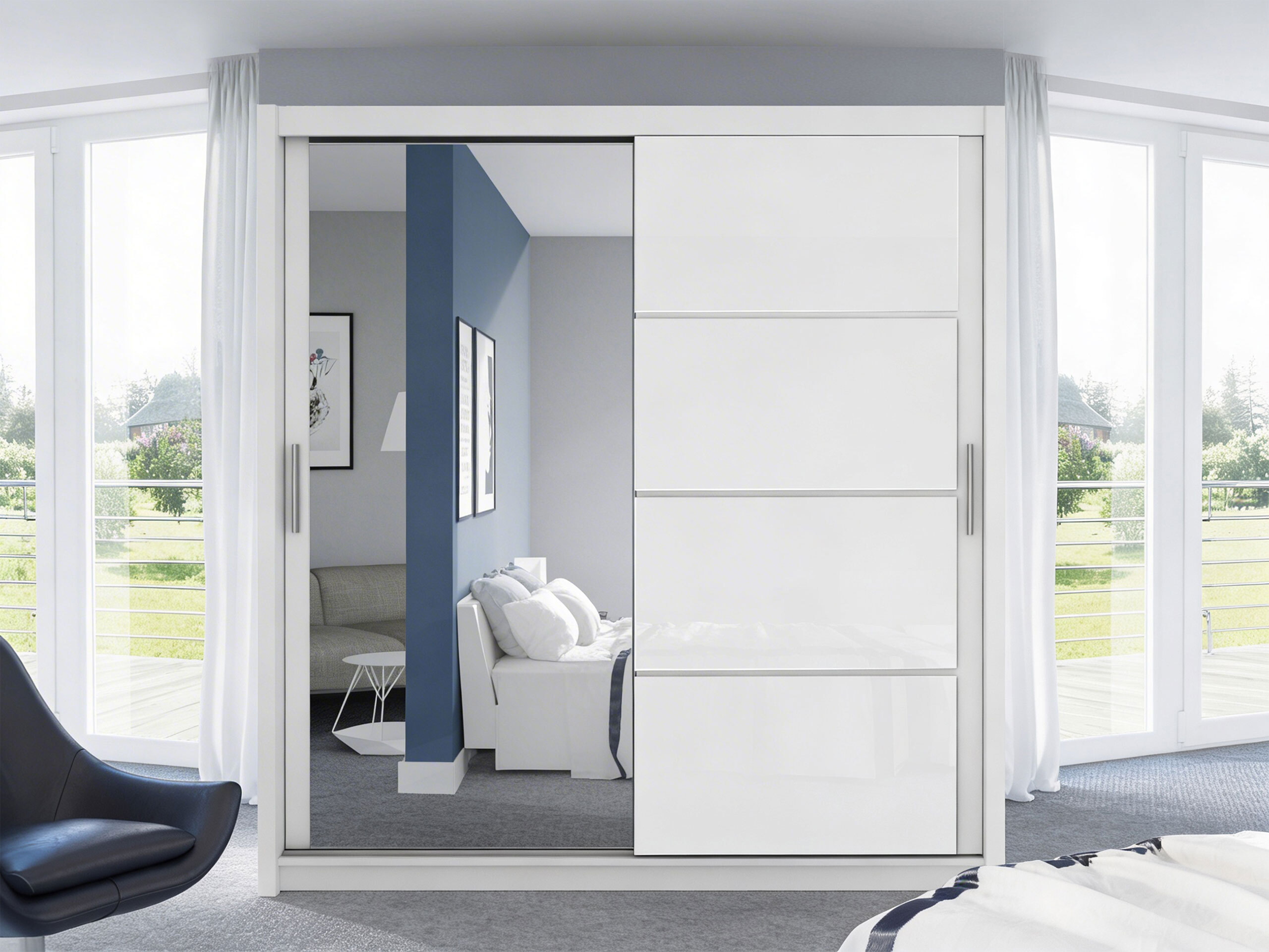 Kleiderschrank Honolulu 111 (Weiss + Weiss glänzend)