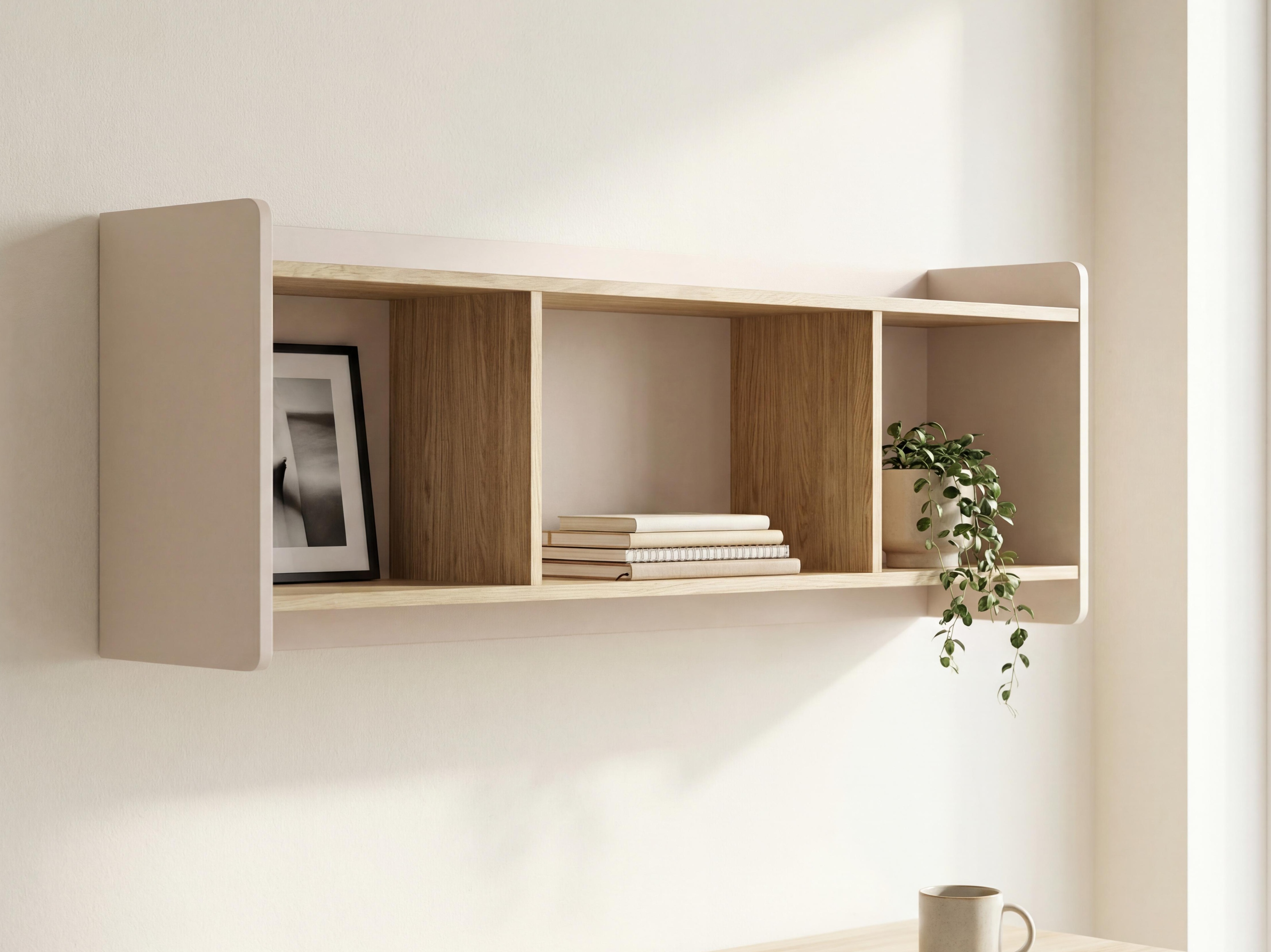 Wandregal Velrome 107 (Eichenholzoptik + Beige)