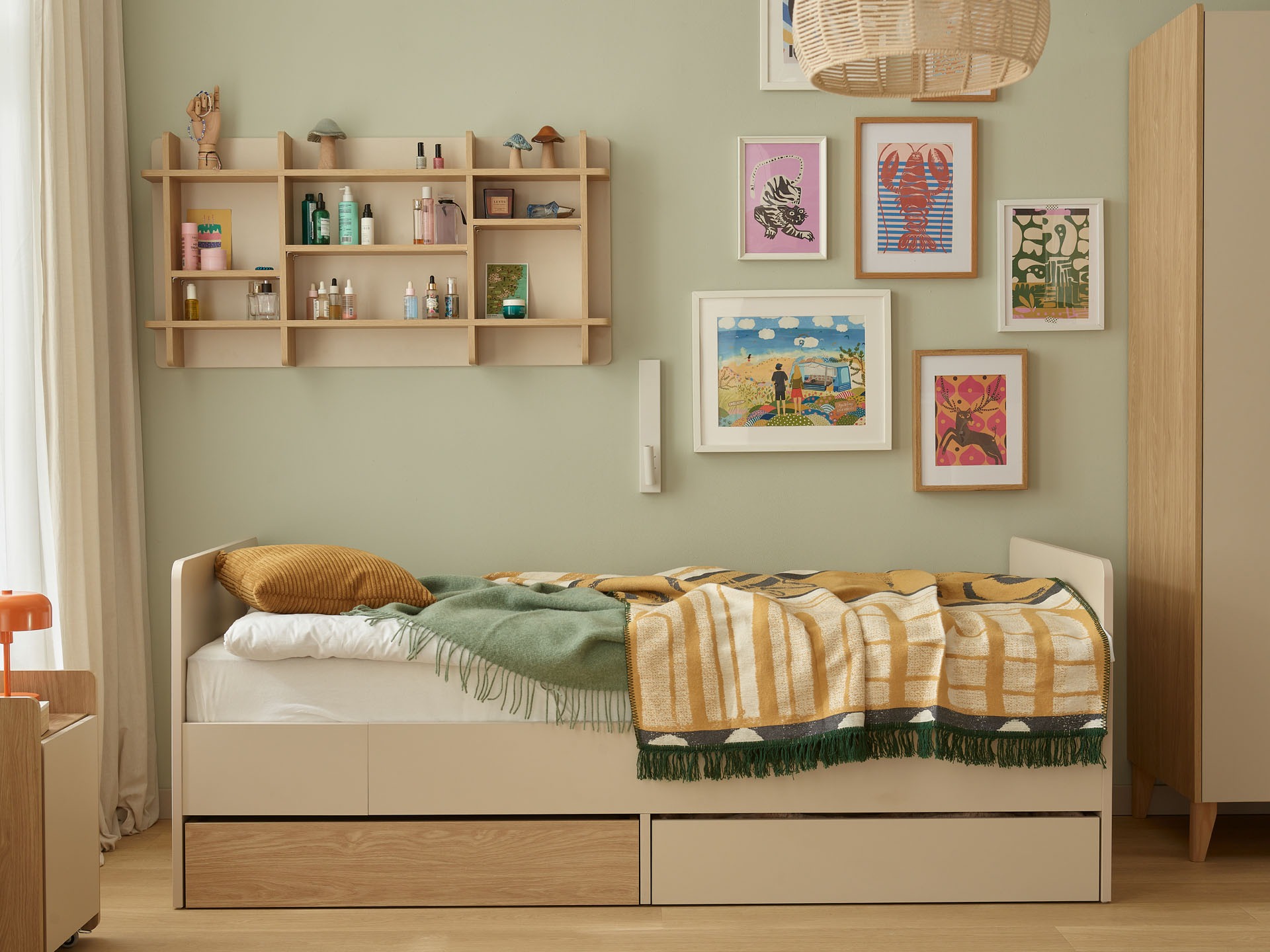 Wandregal Velrome 108 (Eichenholzoptik + Beige)