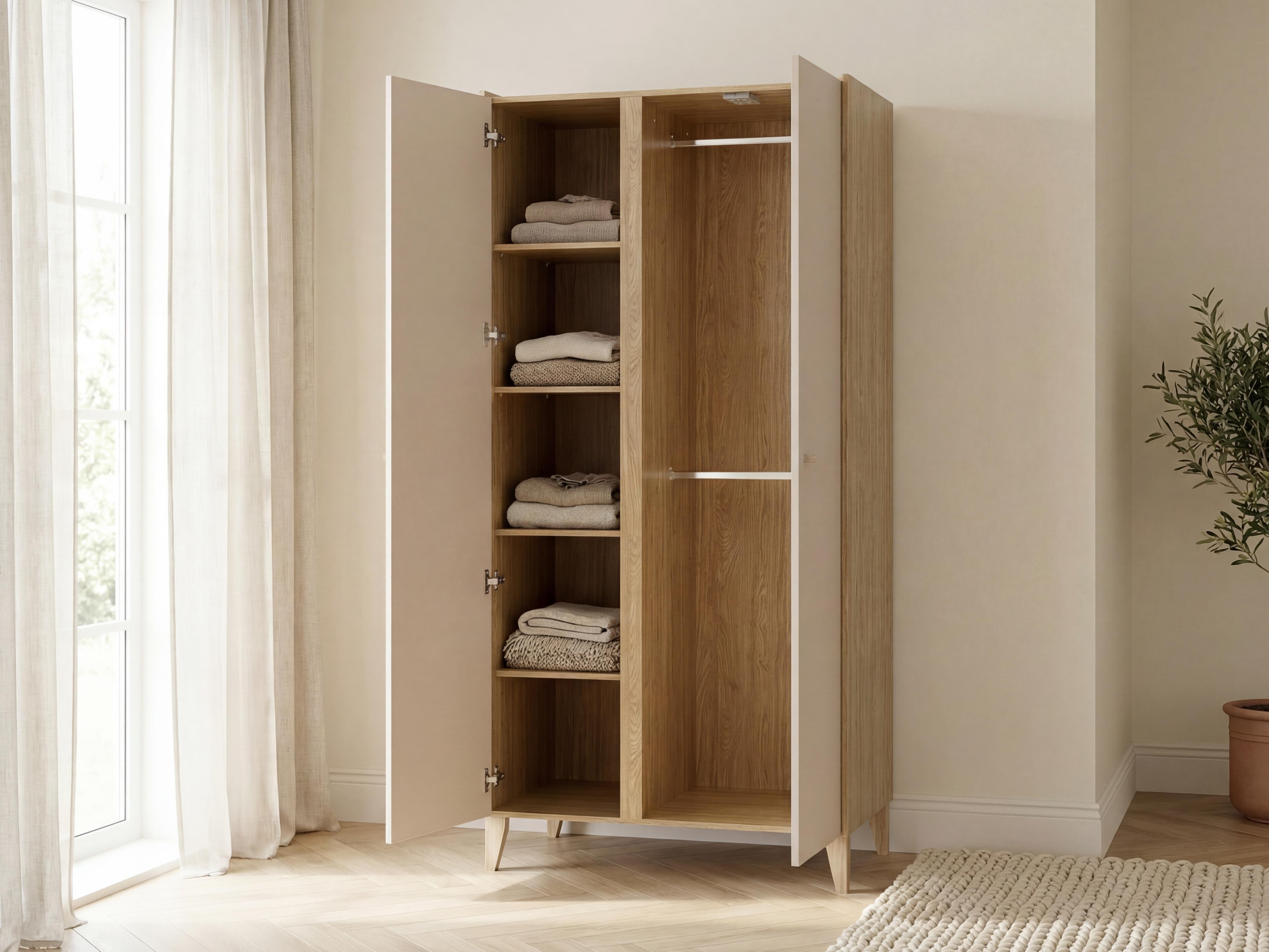 Kleiderschrank Velrome 109 (Eichenholzoptik + Beige)