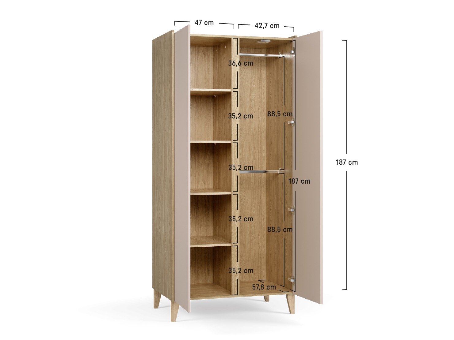 Kleiderschrank Velrome 109 (Eichenholzoptik + Beige)