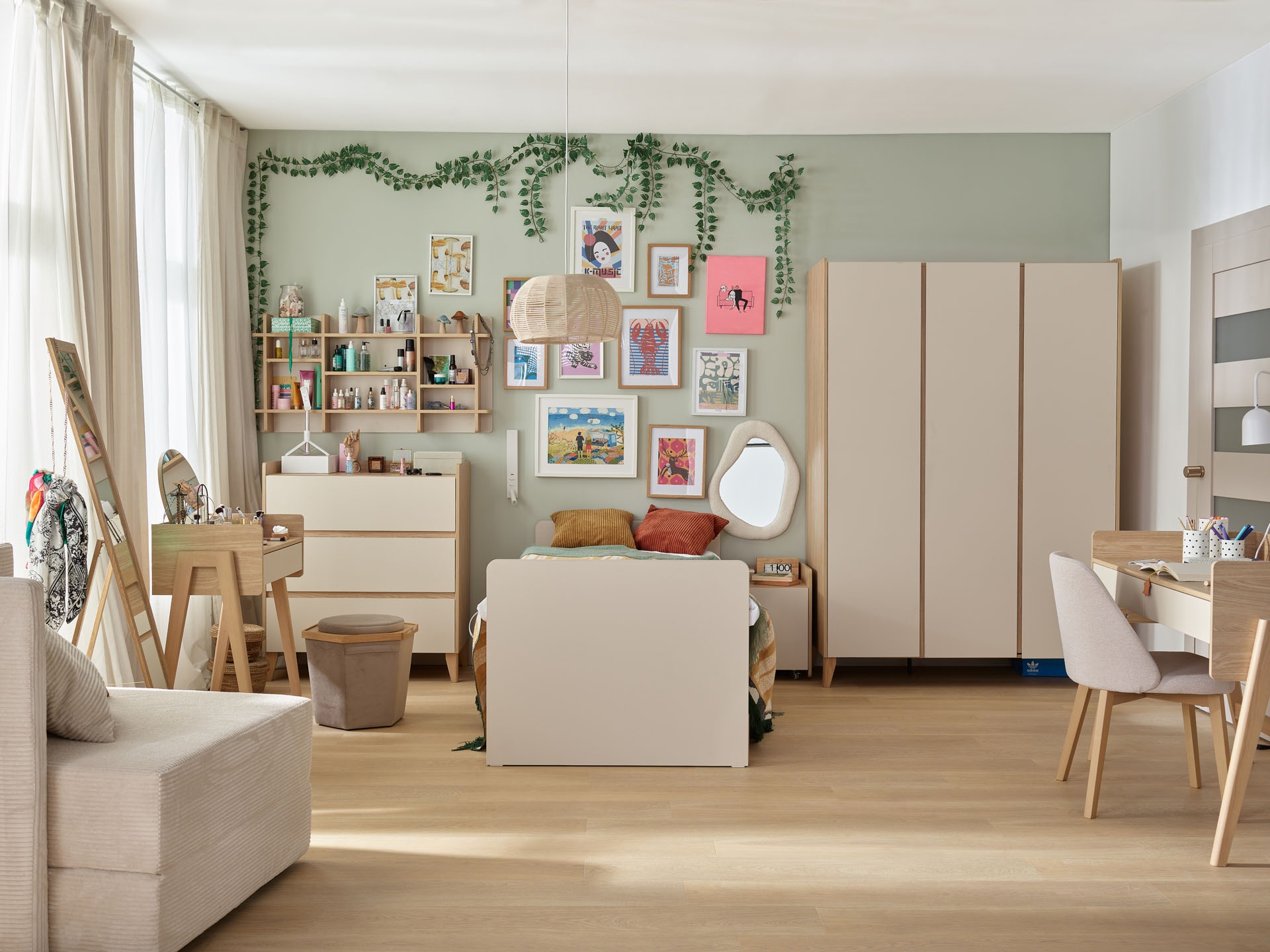 Kleiderschrank Velrome 110 (Eichenholzoptik + Beige)