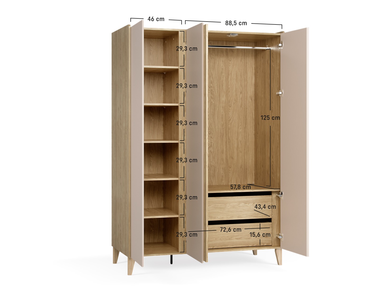 Kleiderschrank Velrome 110 (Eichenholzoptik + Beige)