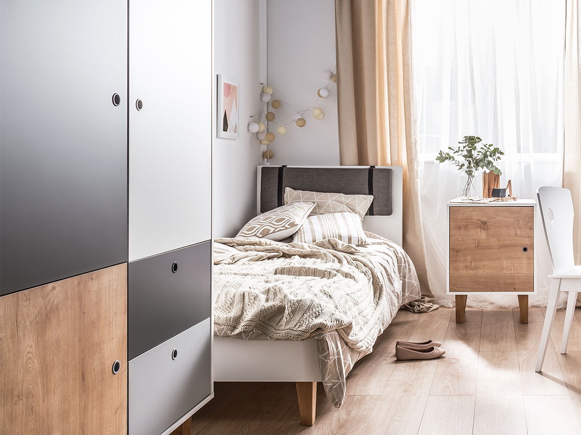 Nachttisch Domfera 105 (Weiss + Eichenholzoptik)