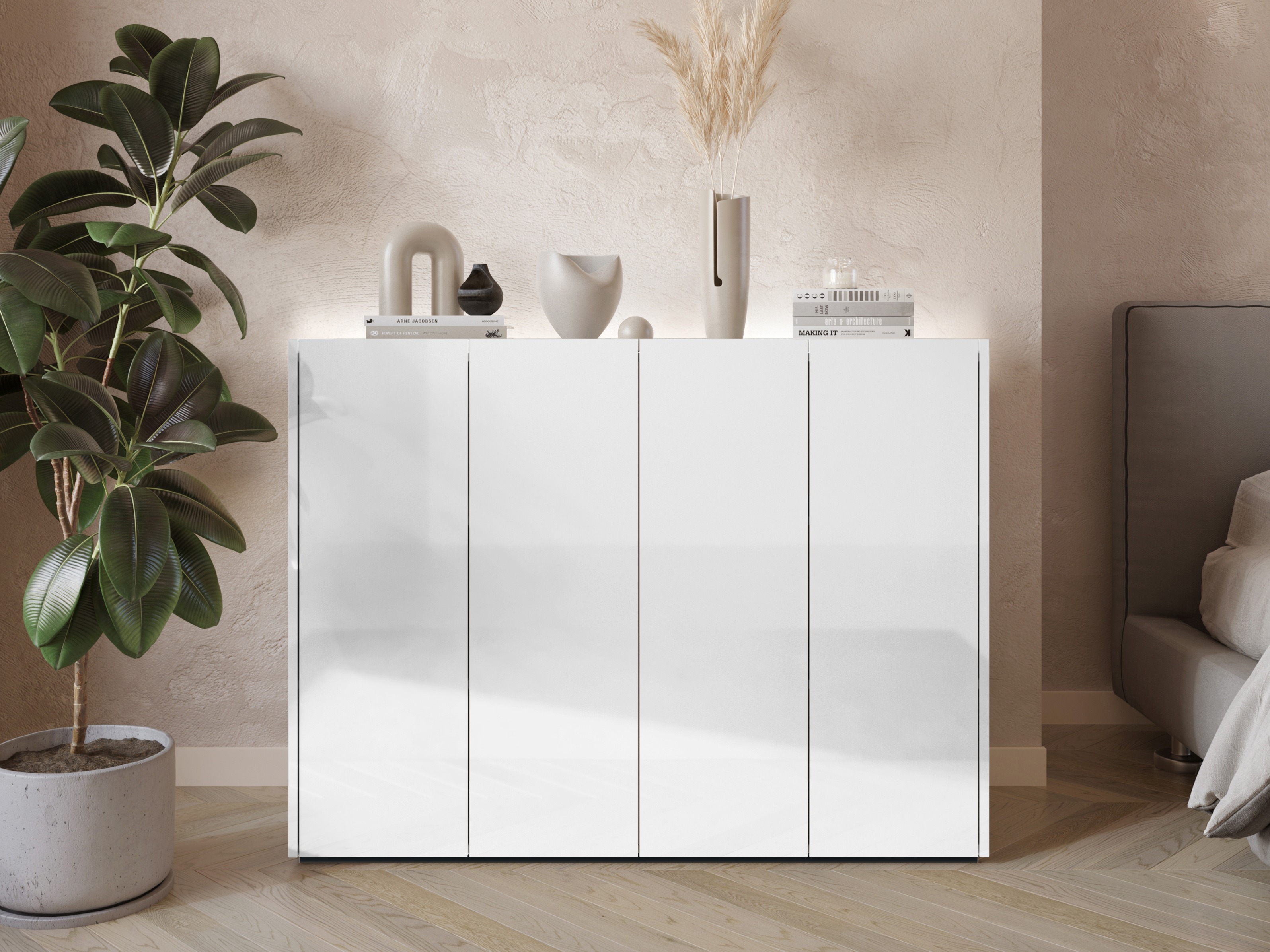 Sideboard Fresno 148 (Weiss glänzend)