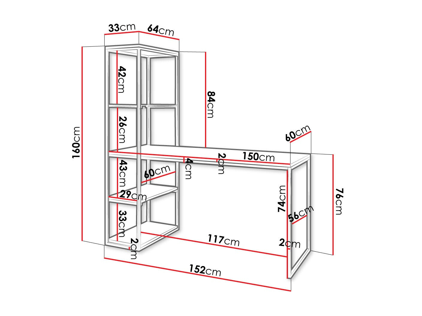 Bürotisch Oswego 107 (Braun + Schwarz)