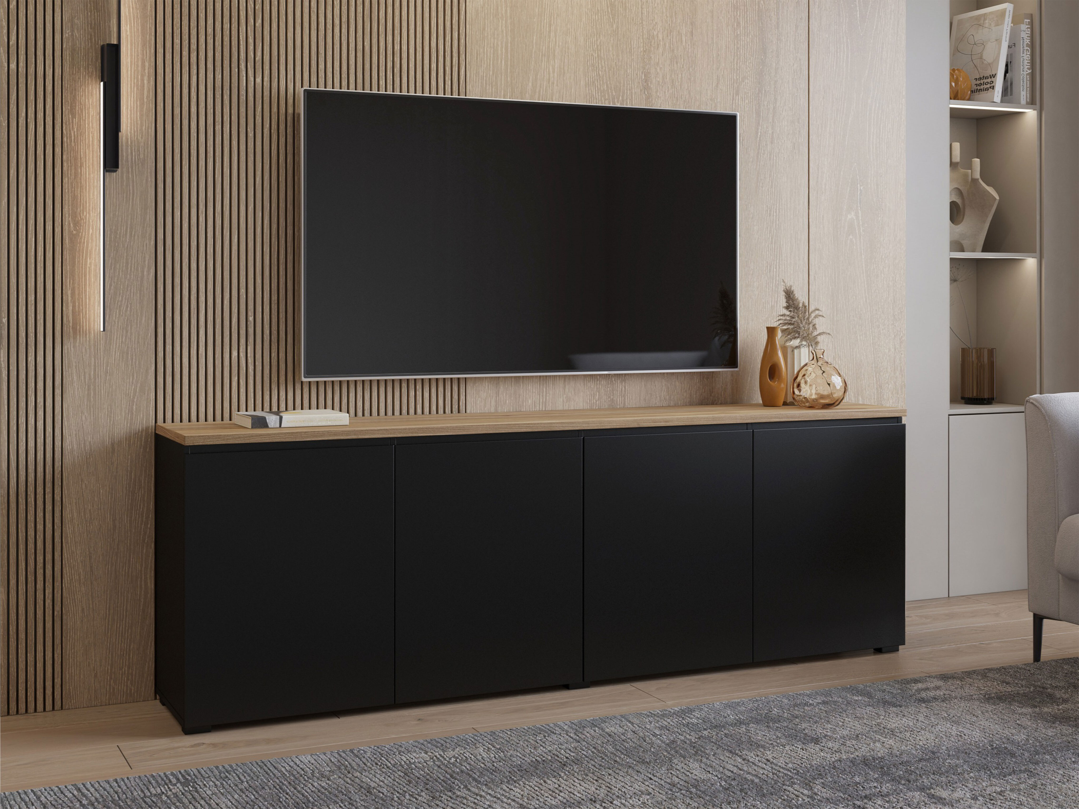 Sideboard Baletu 105 (Schwarz + Eichenholzoptik)