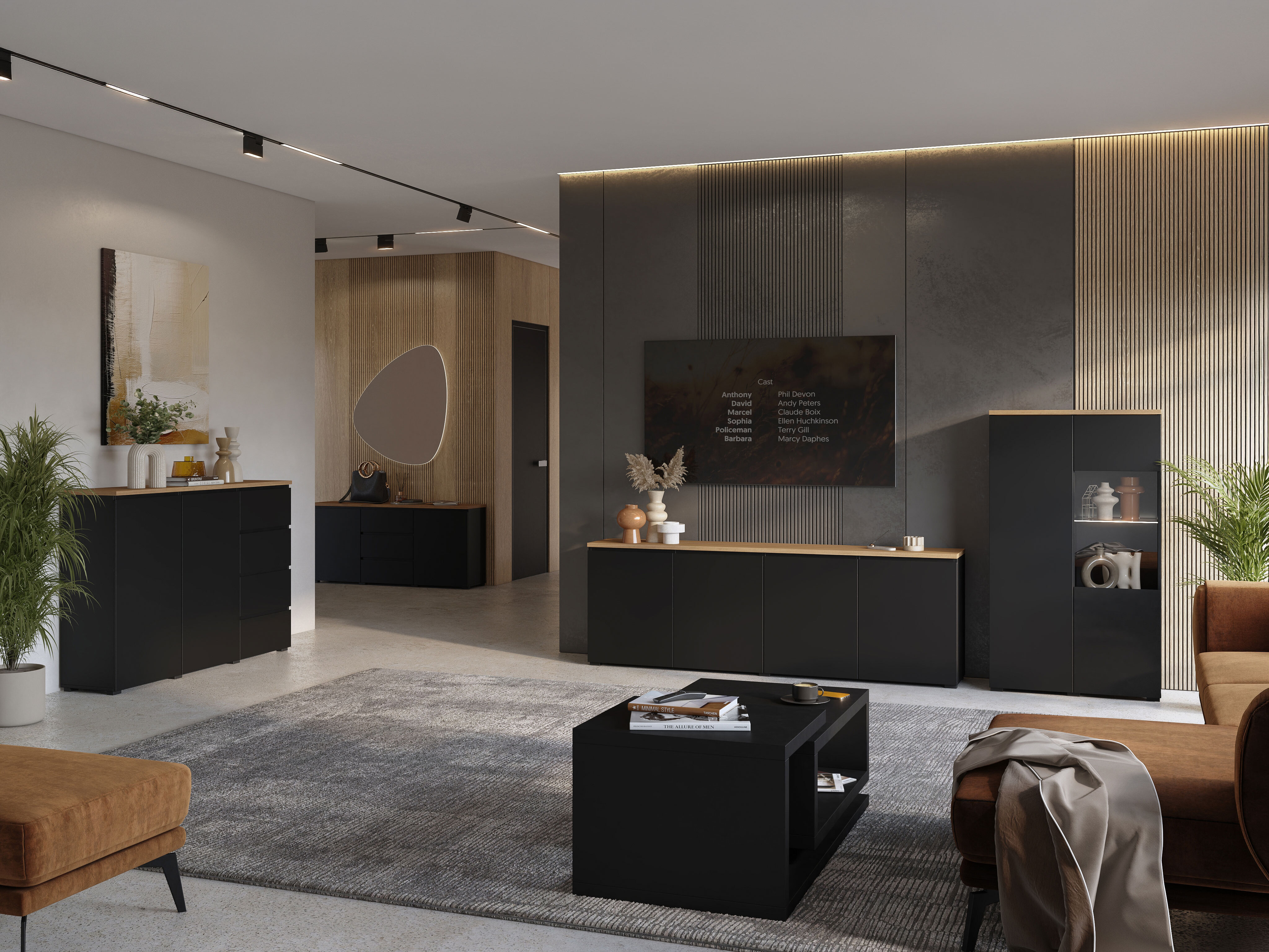 Sideboard Baletu 105 (Schwarz + Eichenholzoptik)