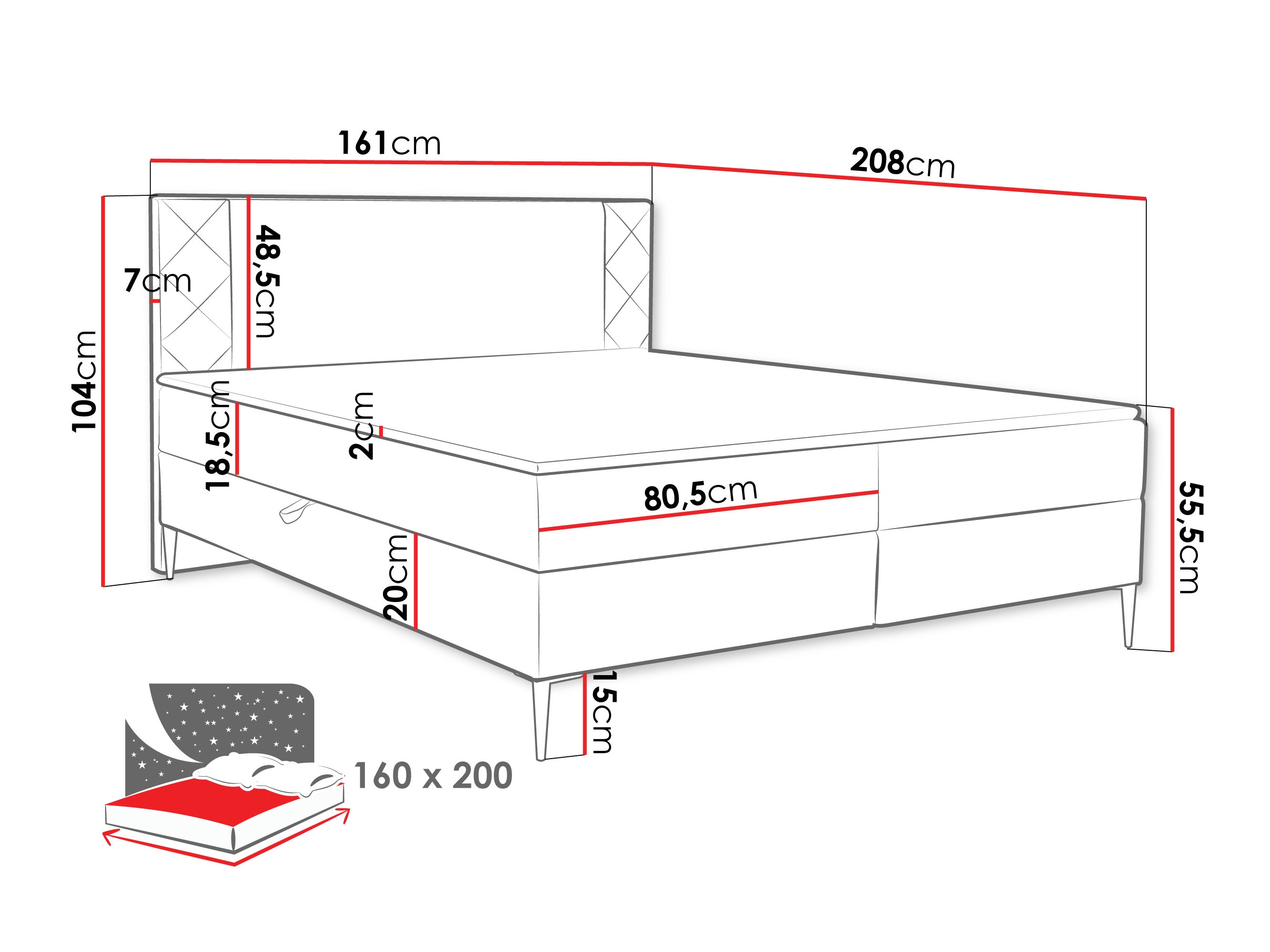 Boxspringbett Providence 200 (Polo 897)
