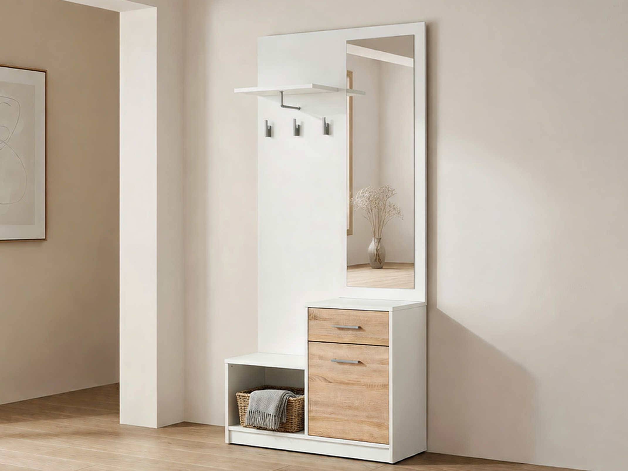 Flurgarnitur Novsore 121 (Weiss + Sonoma eichenholz)