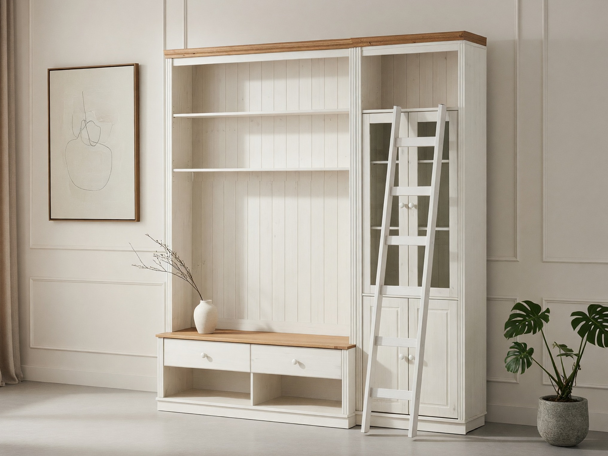 Wohnzimmer-Sets Saltoro 125 (Weiss + Eichenholzoptik Honig)