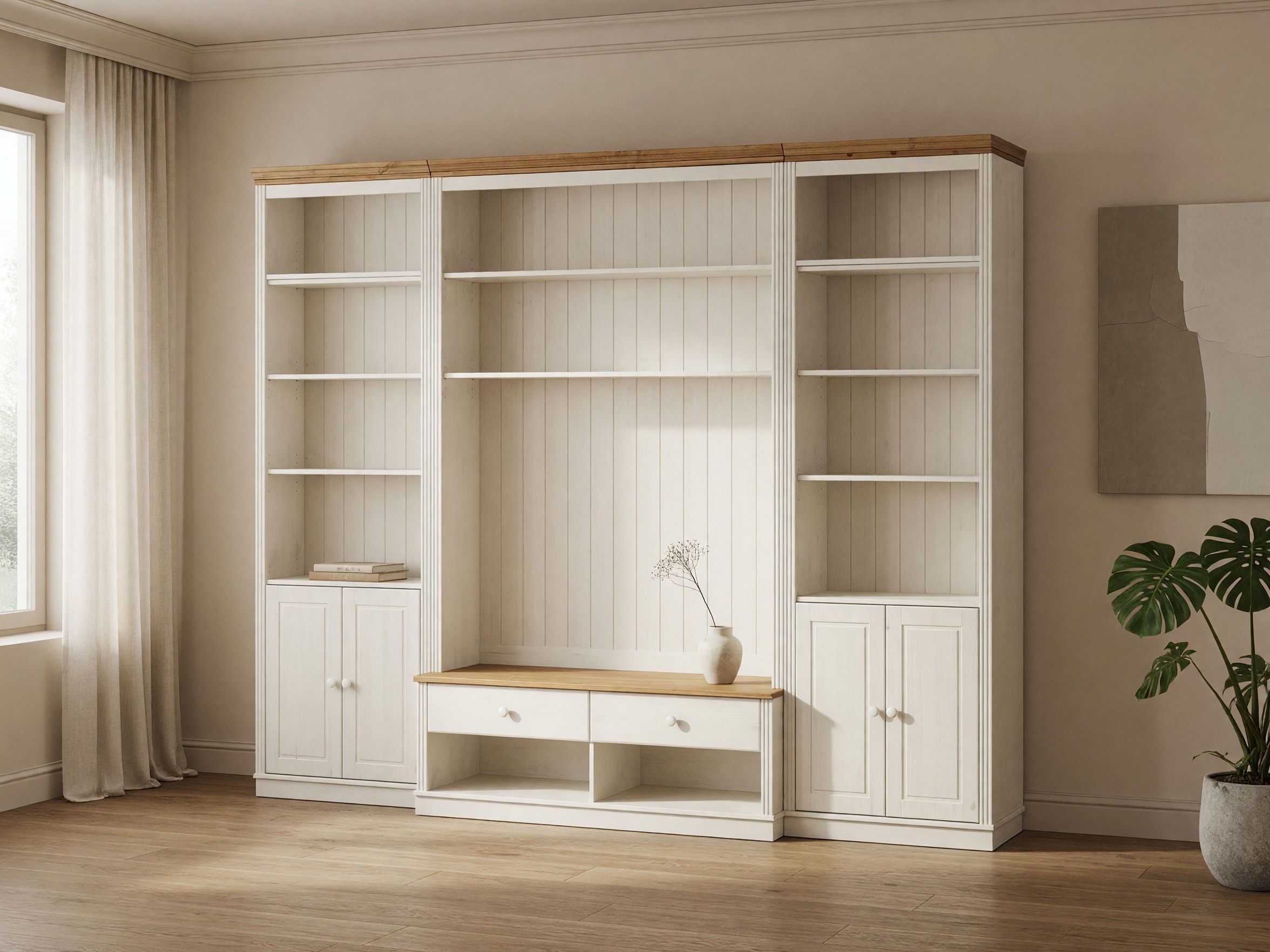 Wohnzimmer-Sets Saltoro 141 (Weiss + Kiefernholzoptik)