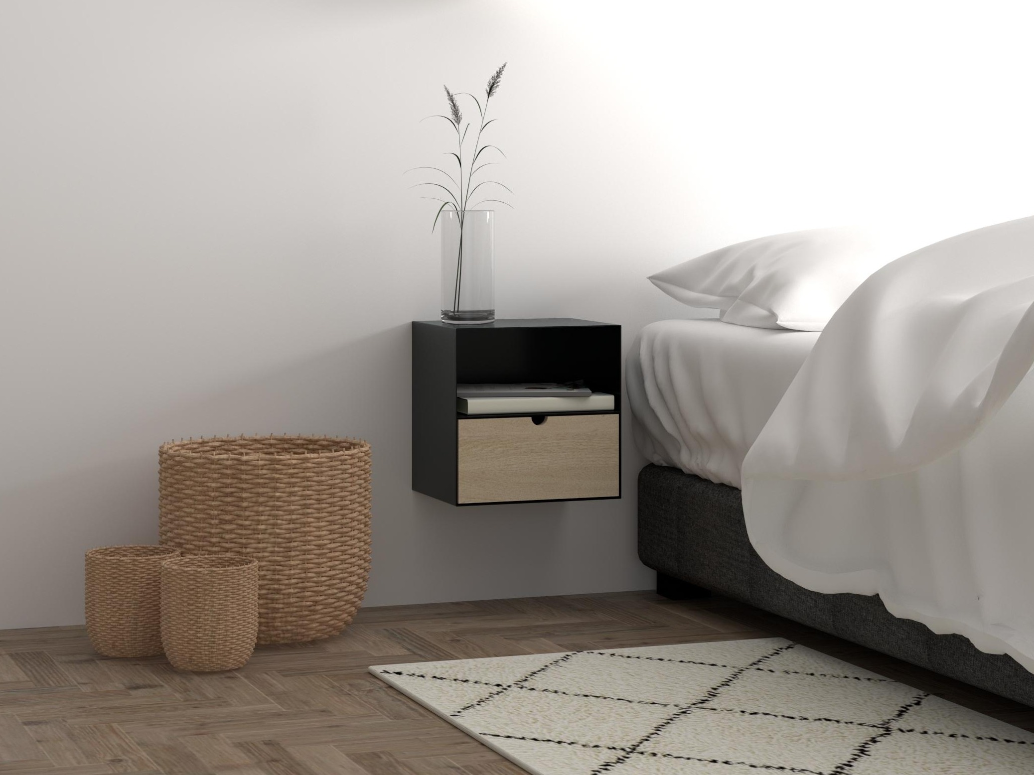 Nachttisch Norsica 375 (Schwarz + Helles Holz)