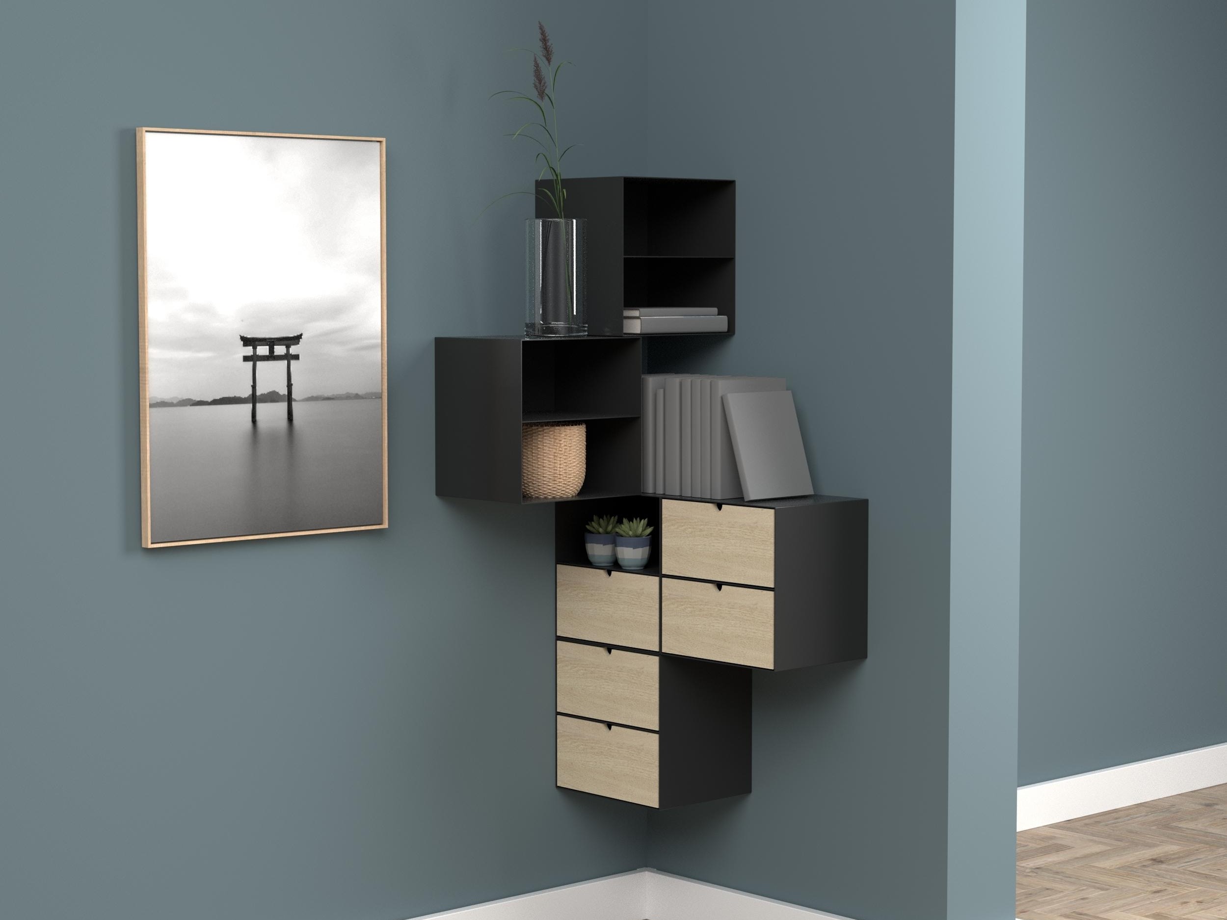 Nachttisch Norsica 375 (Schwarz + Helles Holz)