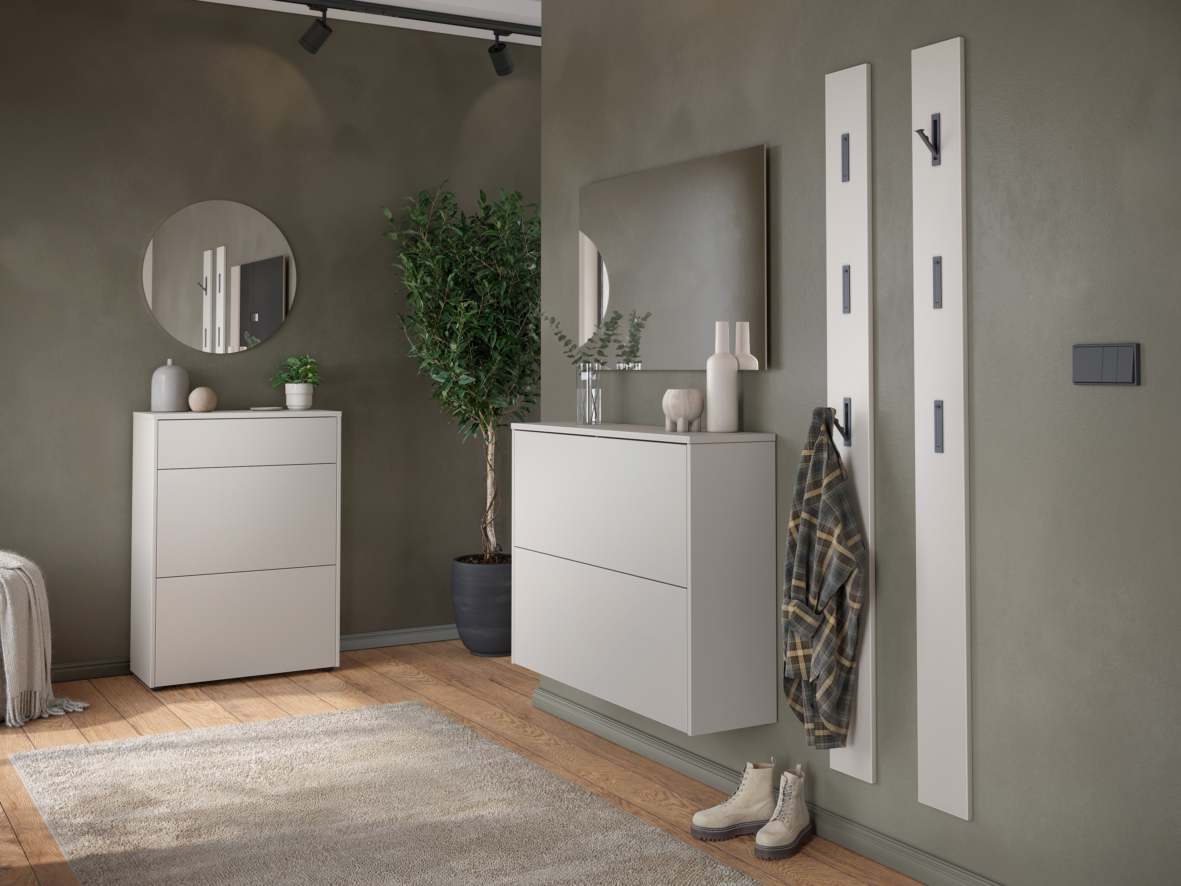 Schuhschrank Levfena 100 (Kaschmir + Navarra eichenholzoptik)