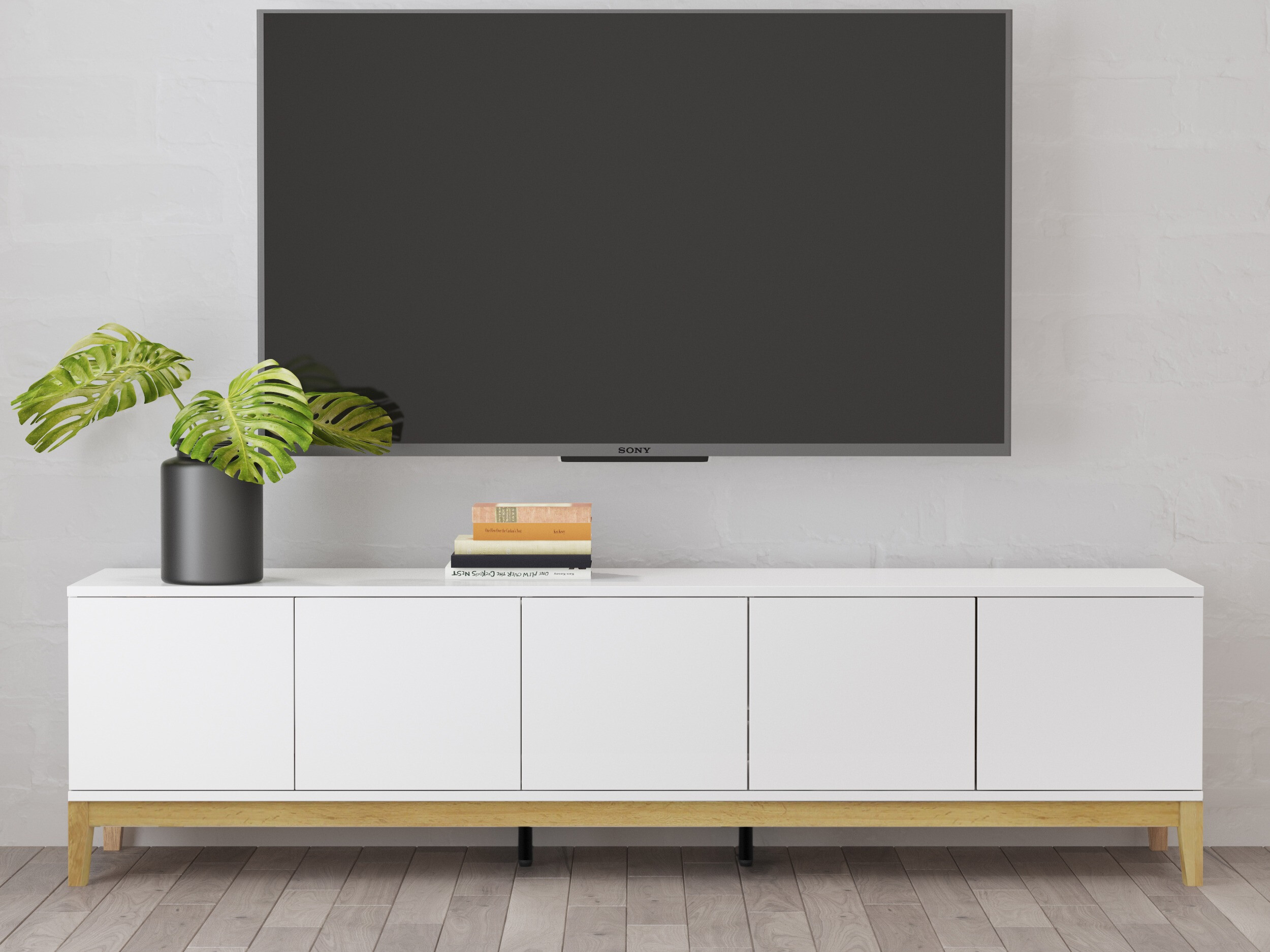 TV-Möbel Felmelo 100 (Weiss + Wotan Eiche)