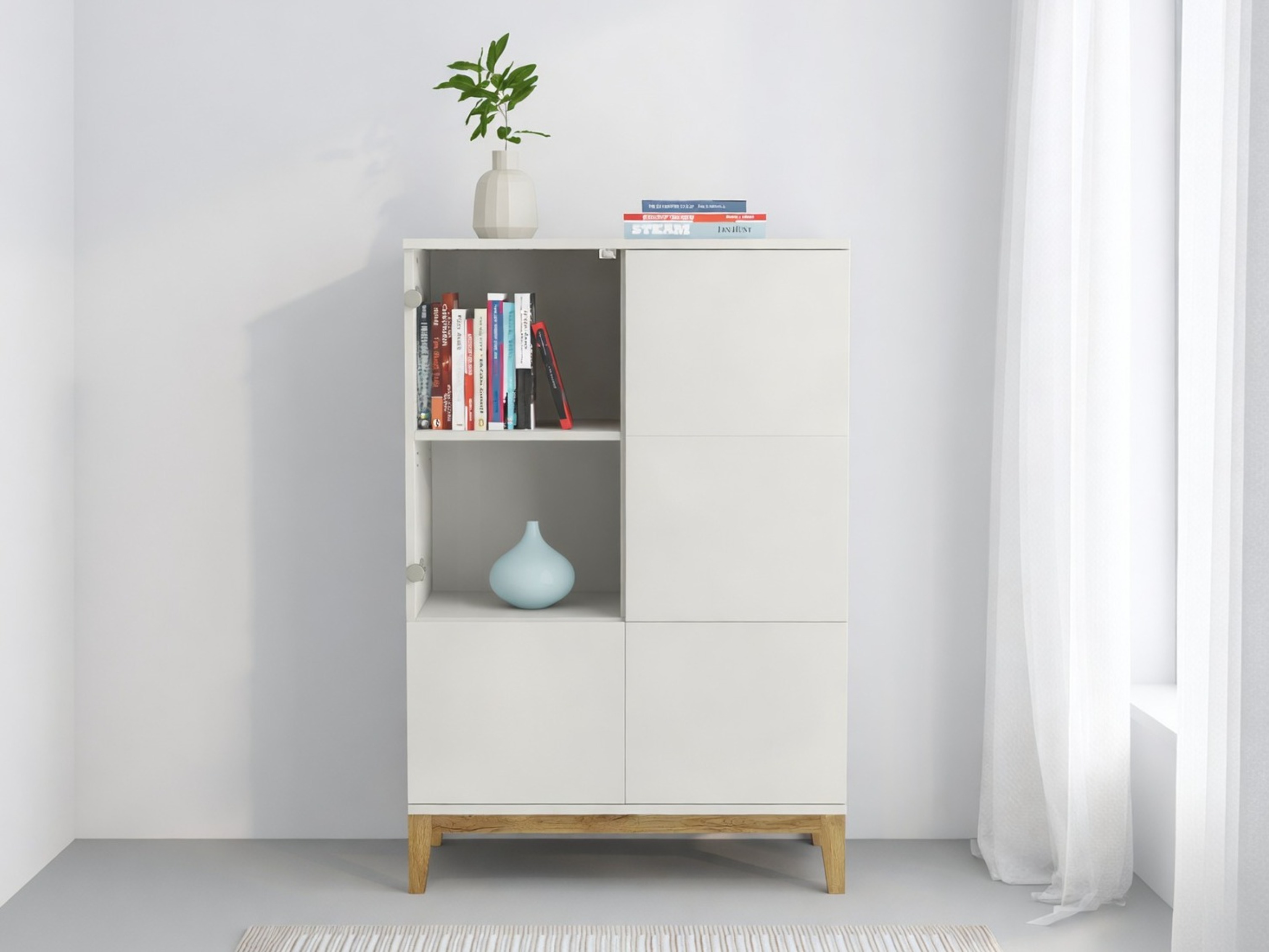 Sideboard Felmelo 102 (Weiss + Wotan Eiche)