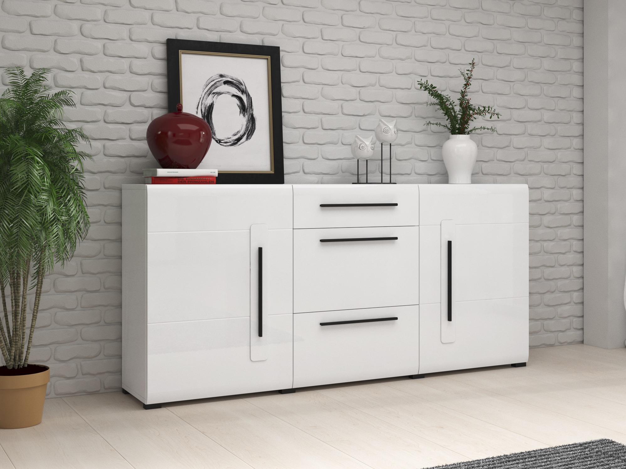 Kommoden Ophsalu 108 (Weiss + Weiss glänzend)