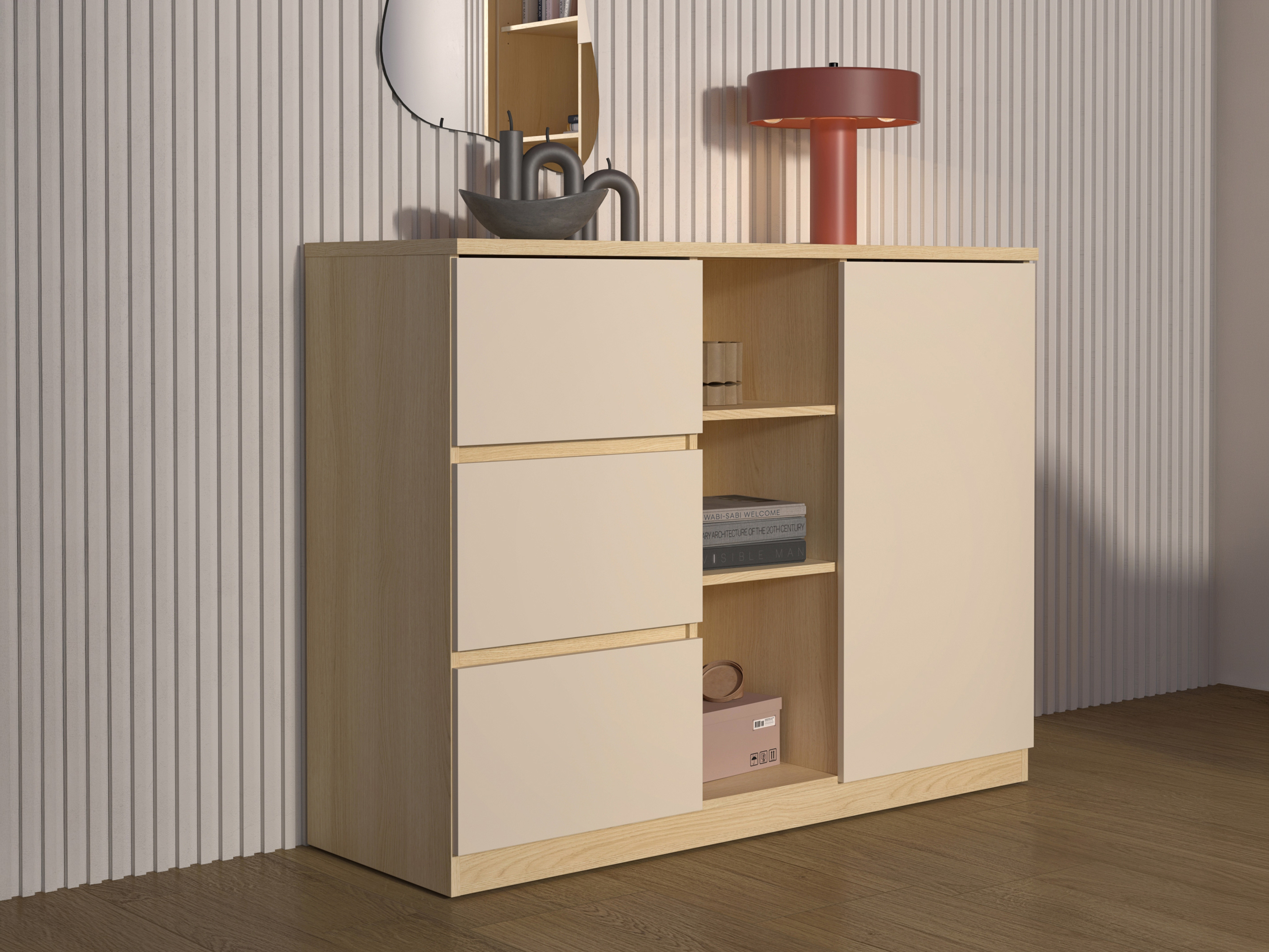 Kommoden Nolcala 109 (Eichenholzoptik + Beige)