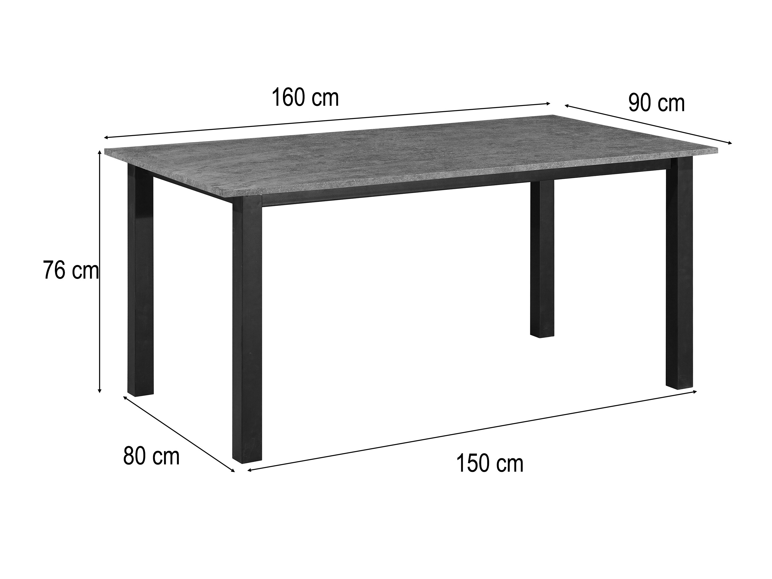 Tisch Denton 1549 (Schwarz + Beton)