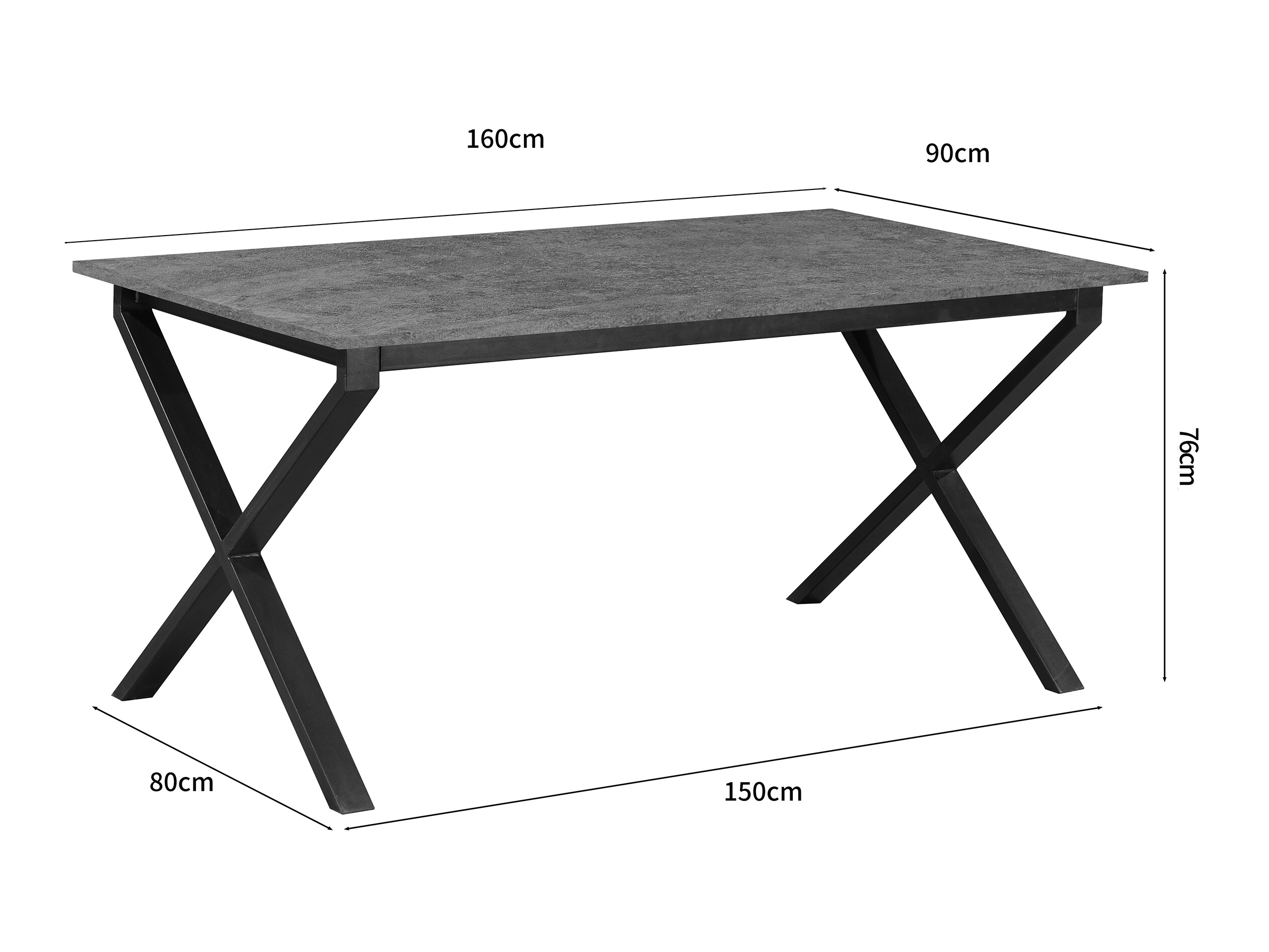 Tisch Denton 1555 (Schwarz + Beton)