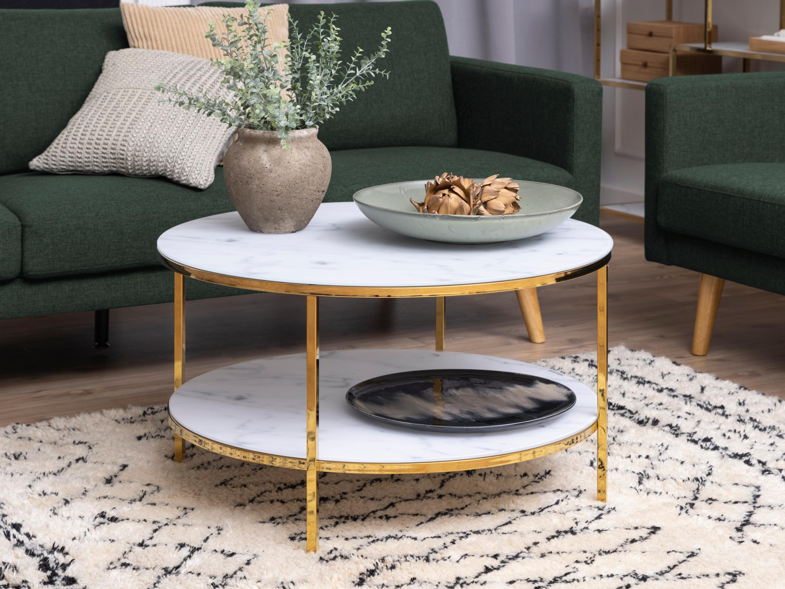 Couchtisch Norsica 554 (Gold + Weisser Marmor)