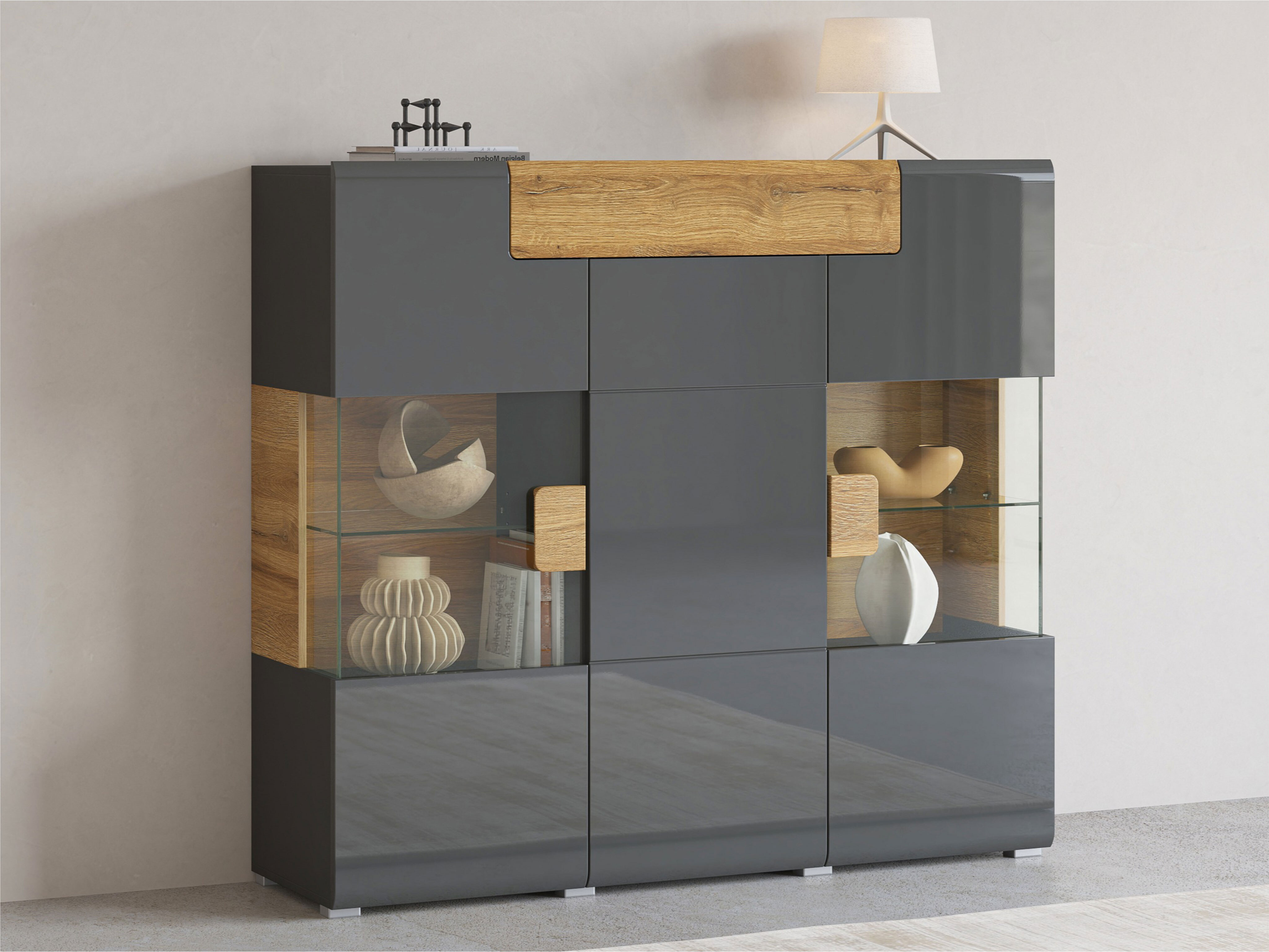 Sideboard Torsone 100 (Anthrazit + Gloss anthrazit + Grandson-Eiche)