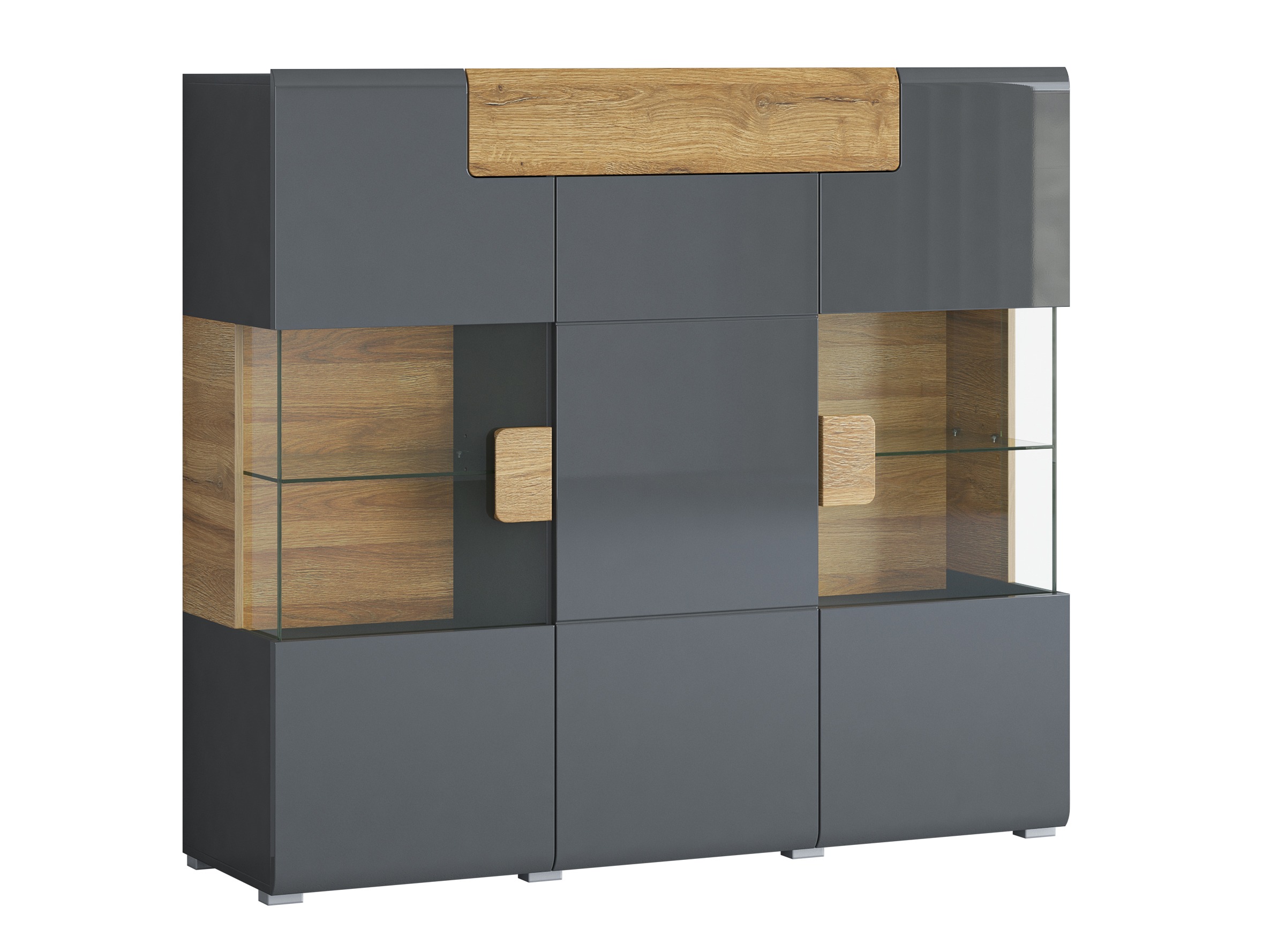 Sideboard Torsone 100 (Anthrazit + Gloss anthrazit + Grandson Eichenholzoptik)