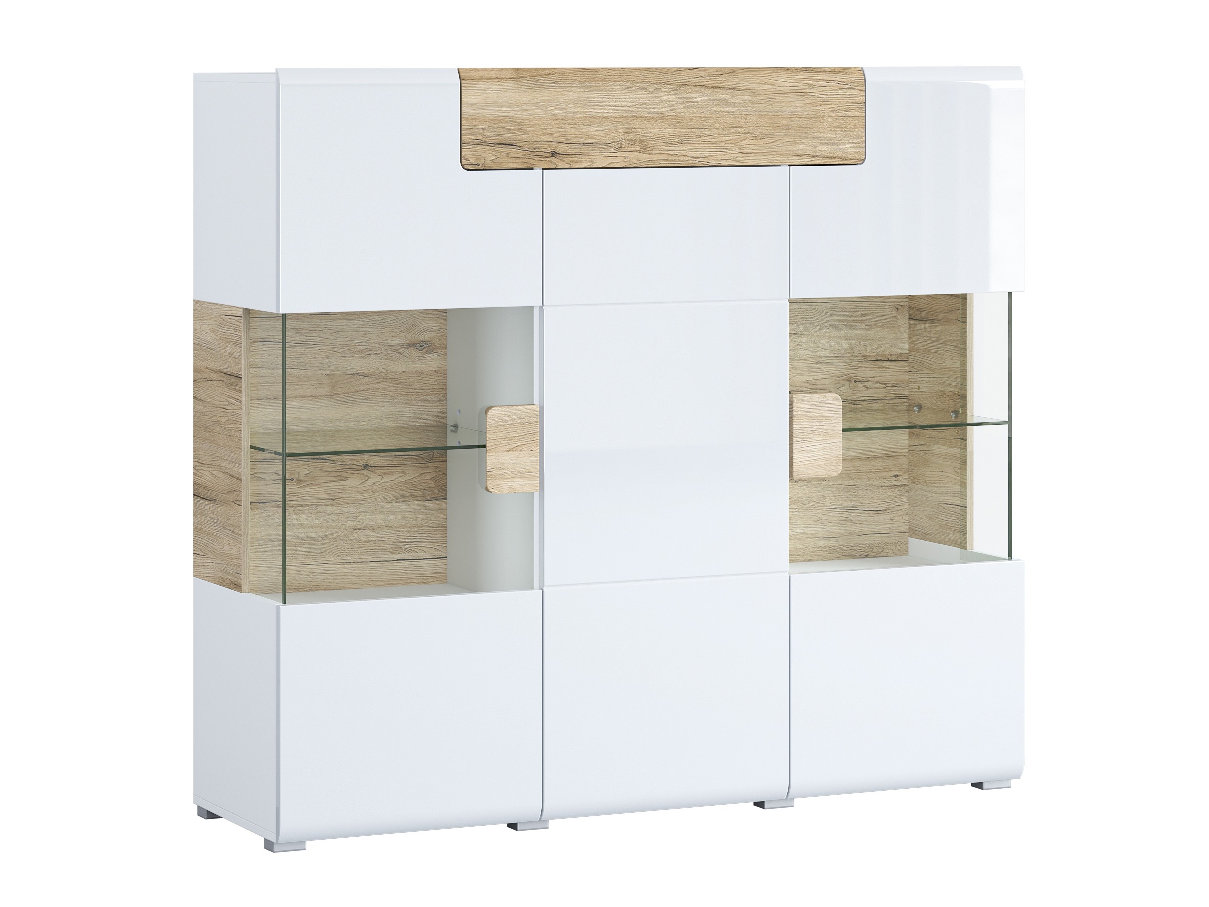 Sideboard Torsone 100 (Weiss + Weiss glänzend + San Remo Eichenholzoptik)