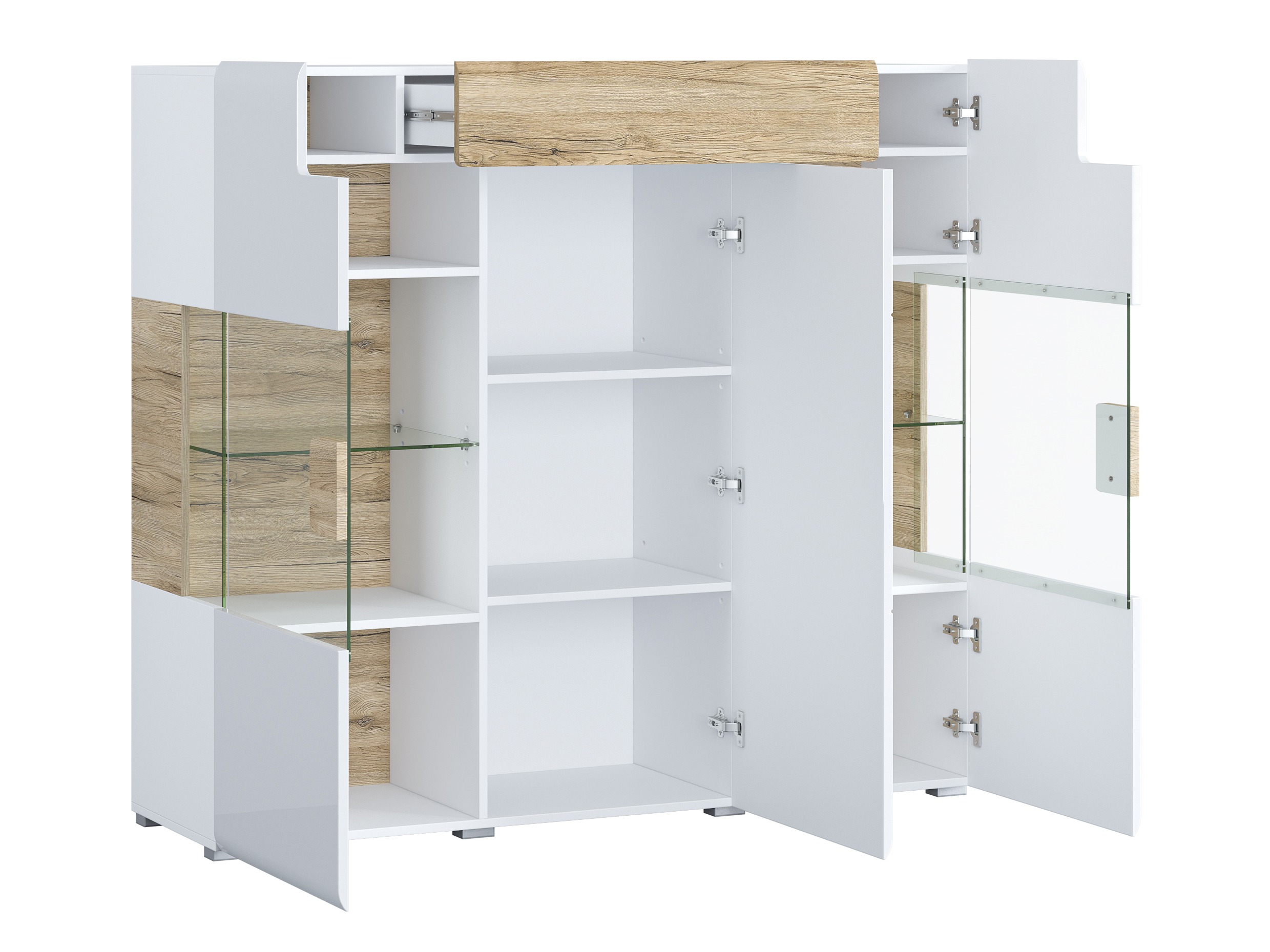 Sideboard Torsone 100 (Weiss + Weiss glänzend + San Remo Eichenholzoptik)
