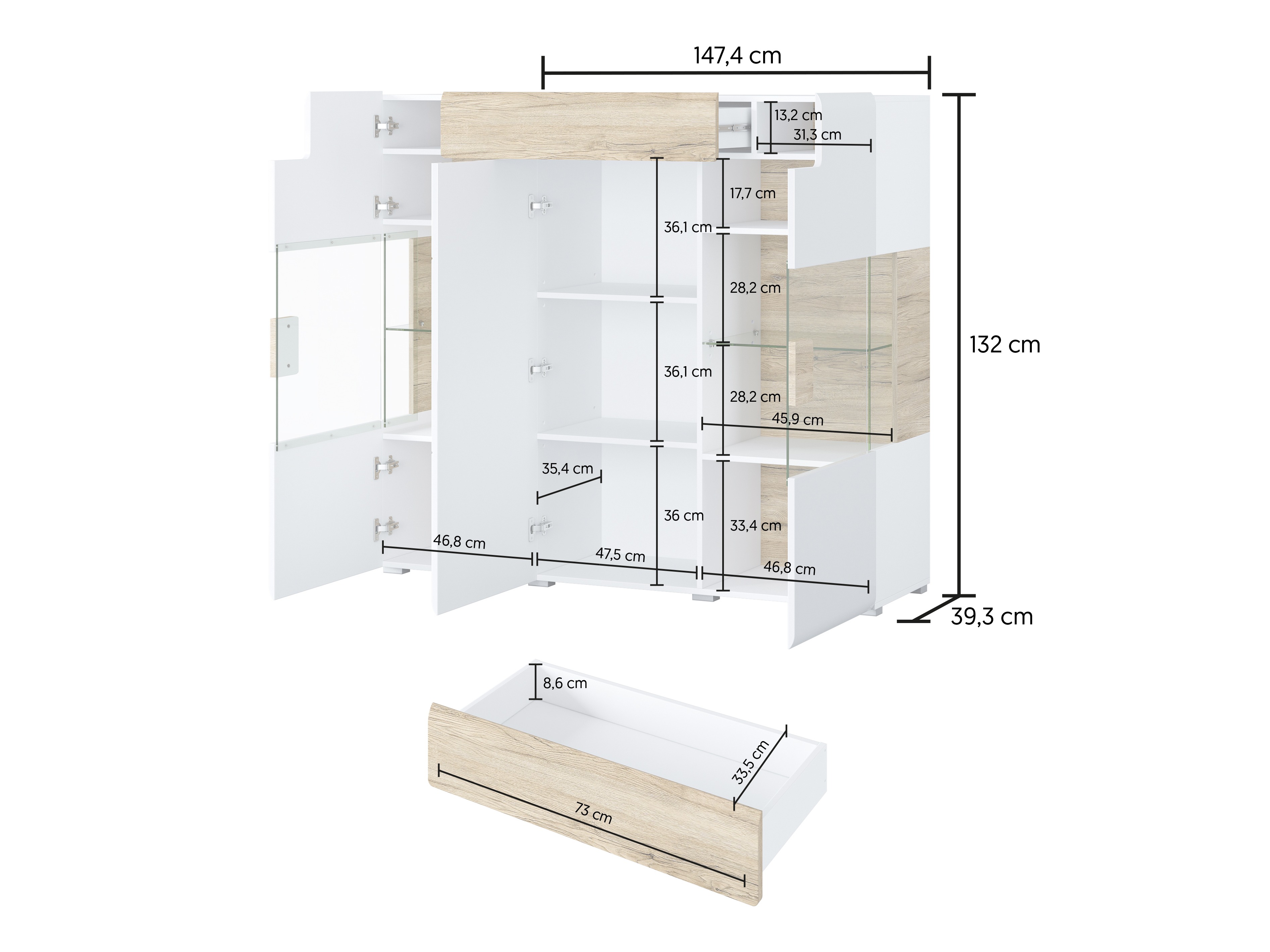 Sideboard Torsone 100 (Weiss + Weiss glänzend)