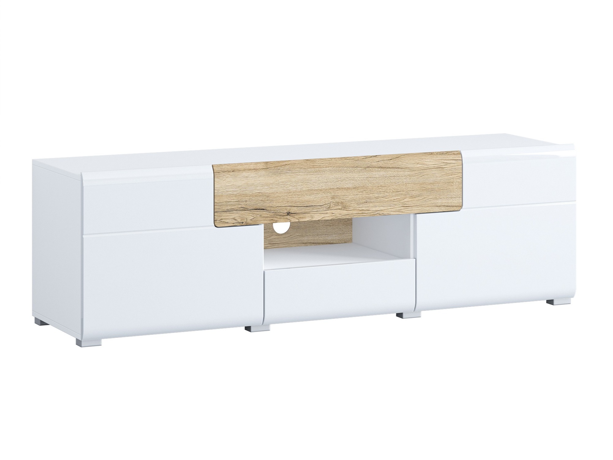 TV-Möbel Torsone 101 (Weiss + Weiss glänzend + San Remo Eichenholzoptik)