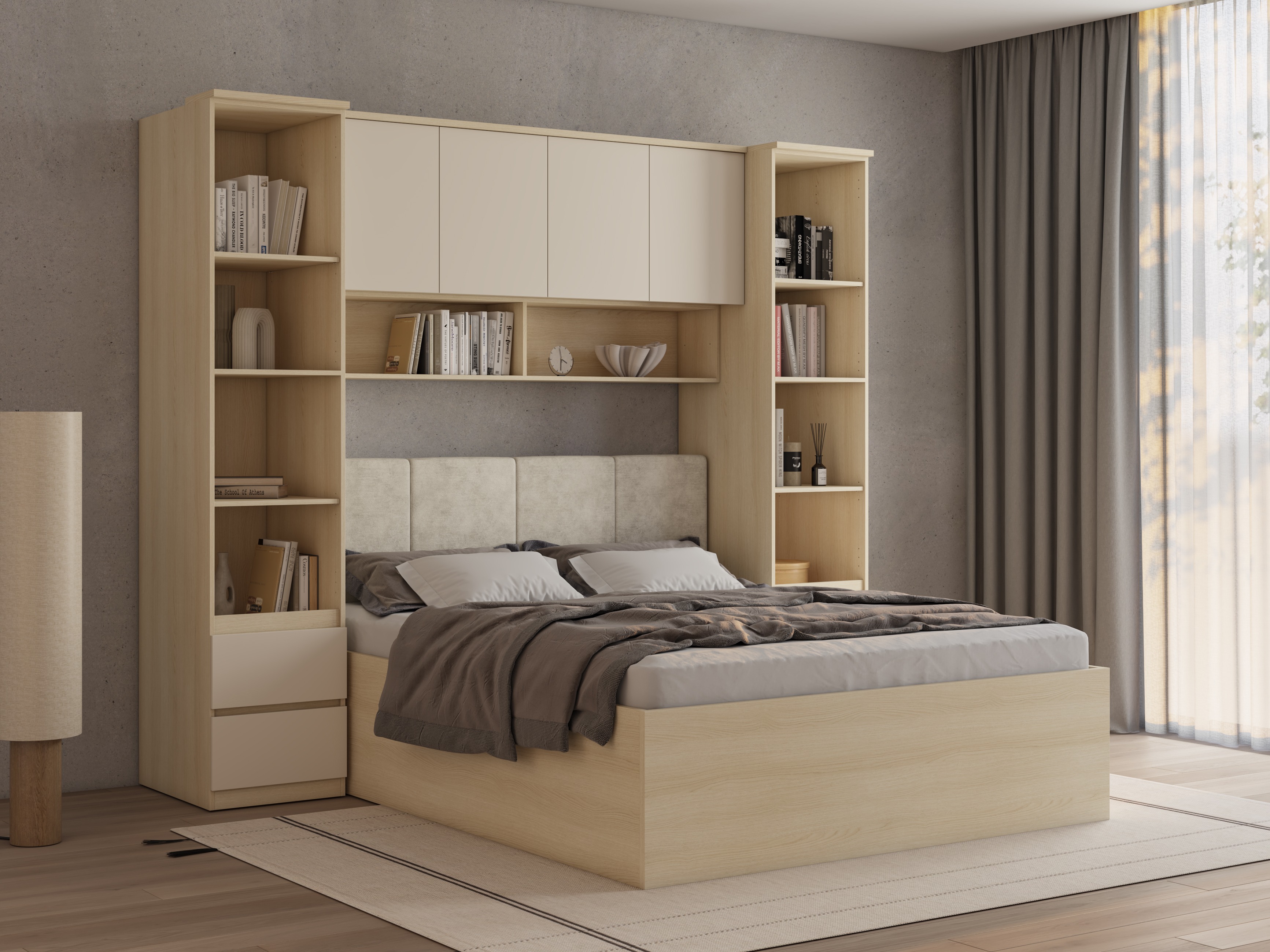 Schlafzimmer-Set Nolcala 124 (Eichenholzoptik + Beige)