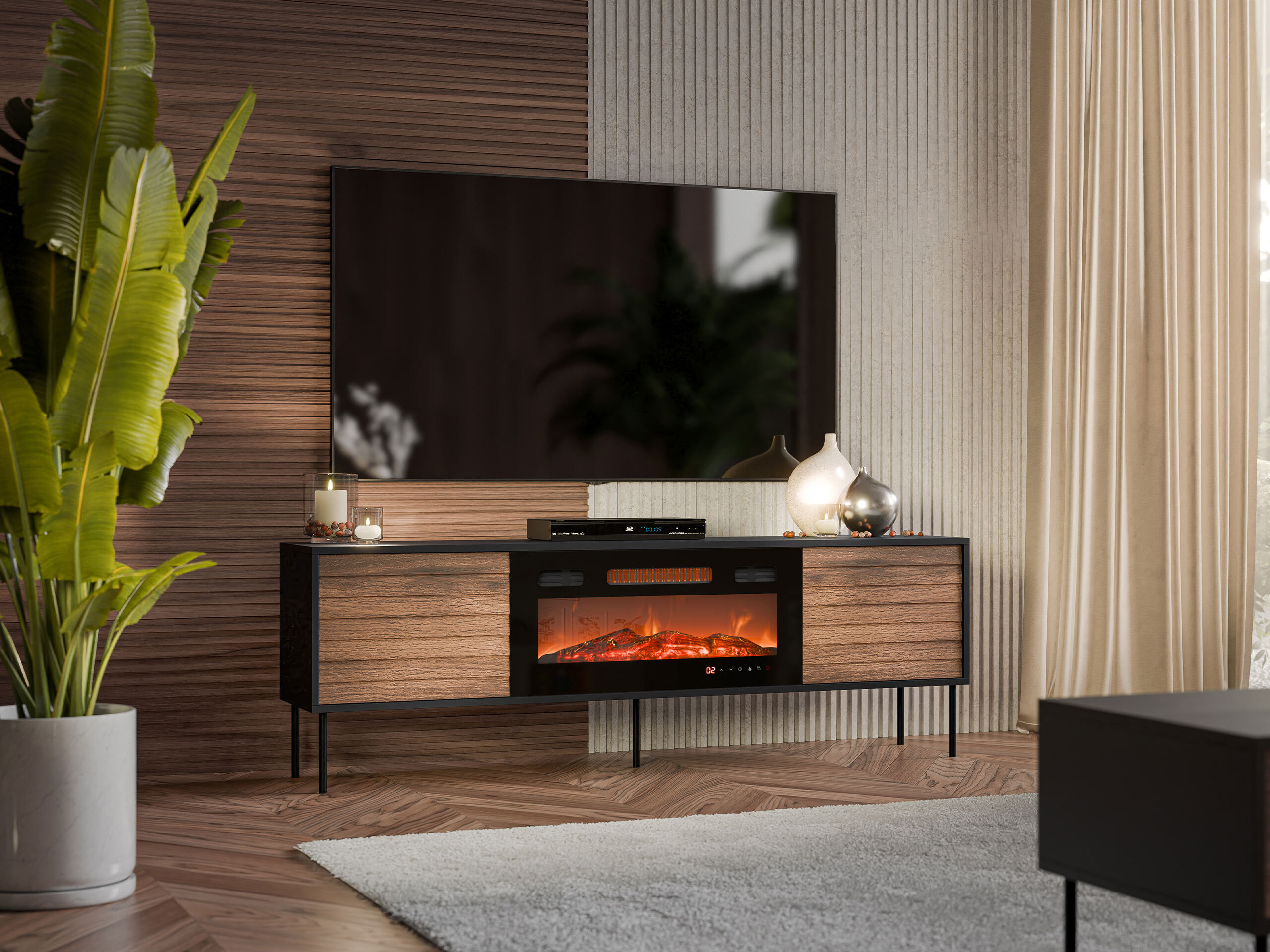 TV-Möbel Flosoru 108 (Walnussholzoptik + Schwarz)