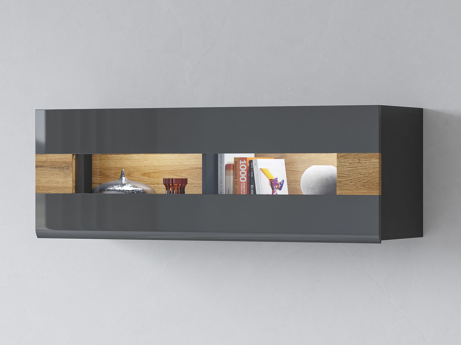 Hängeschrank Torsone 116 (Anthrazit + Gloss anthrazit + Grandson Eichenholzoptik)