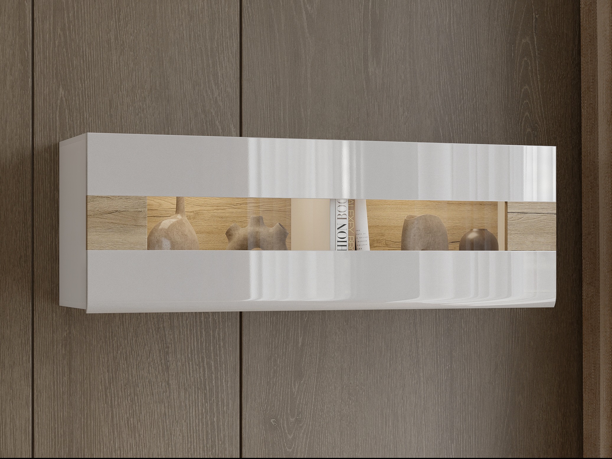 Hängeschrank Torsone 116 (Weiss + Weiss glänzend + San Remo Eichenholzoptik)