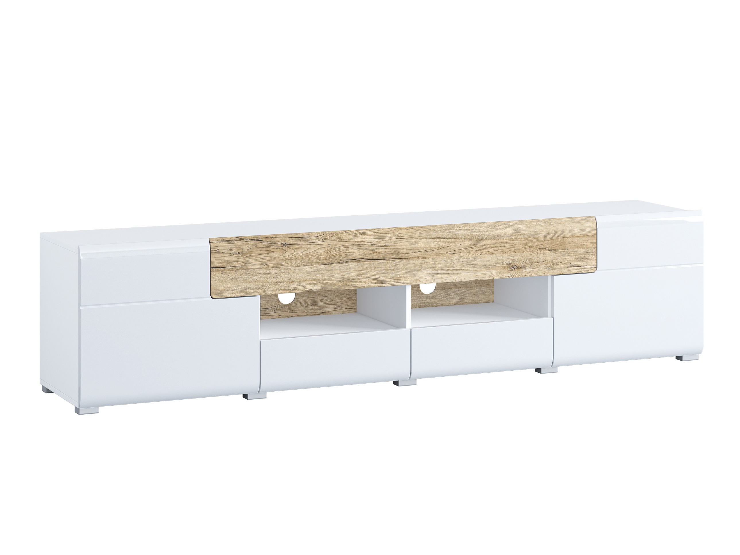 TV-Möbel Torsone 113 (Weiss + Weiss glänzend + San Remo Eichenholzoptik)