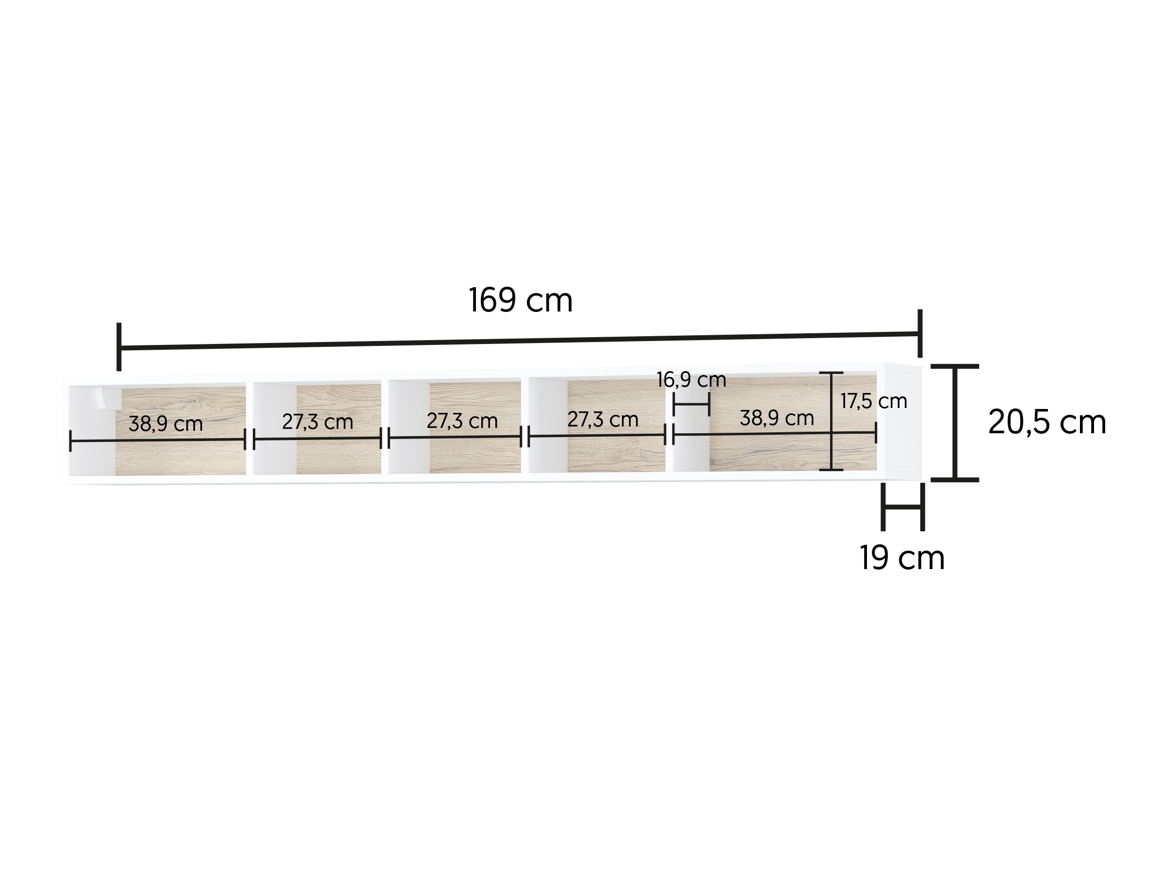 Wandregal Torsone 105 (Weiss + San Remo Eichenholzoptik)