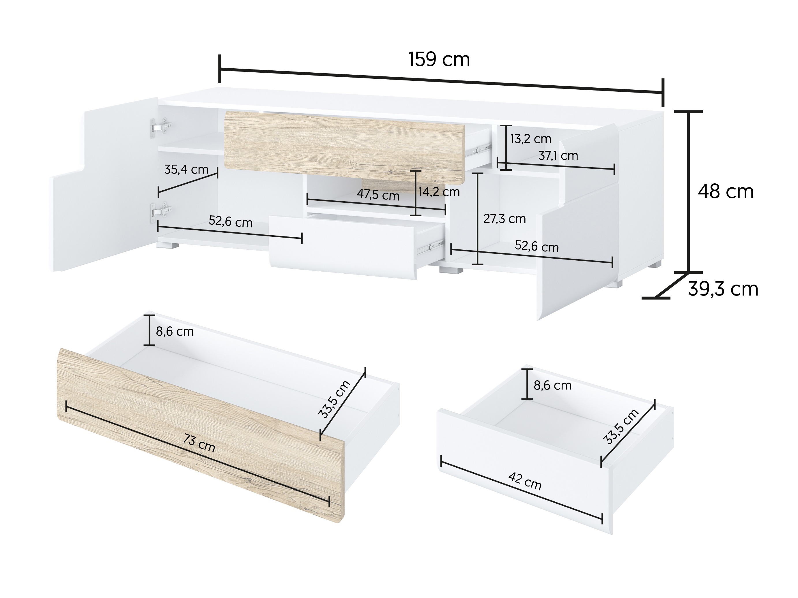 Wohnzimmer-Set Torsone 104 (Weiss + Weiss glänzend + San-Remo-Eiche)