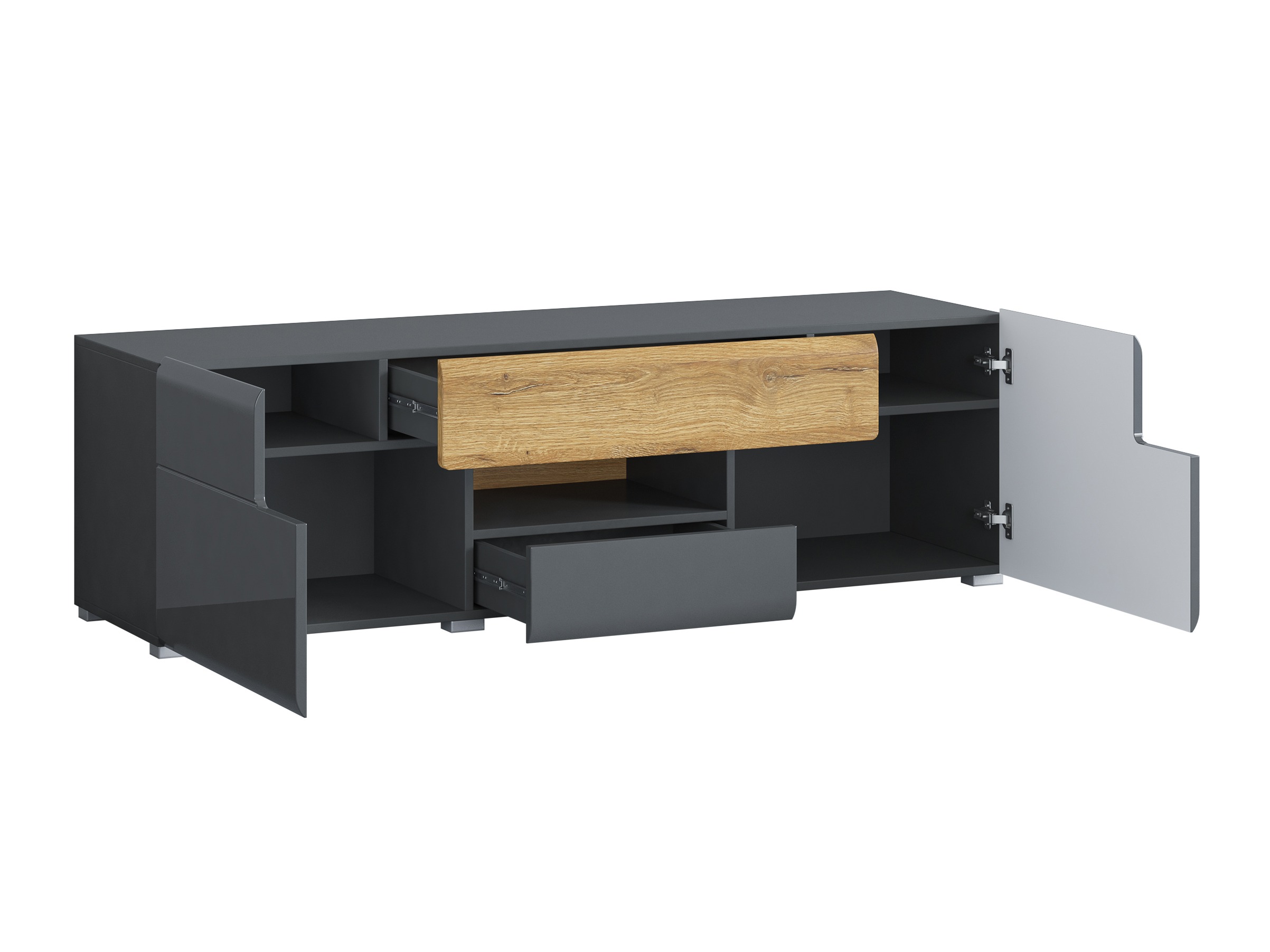 Wohnzimmer-Sets Torsone 104 (Anthrazit + Gloss anthrazit + Grandson Eichenholzoptik)