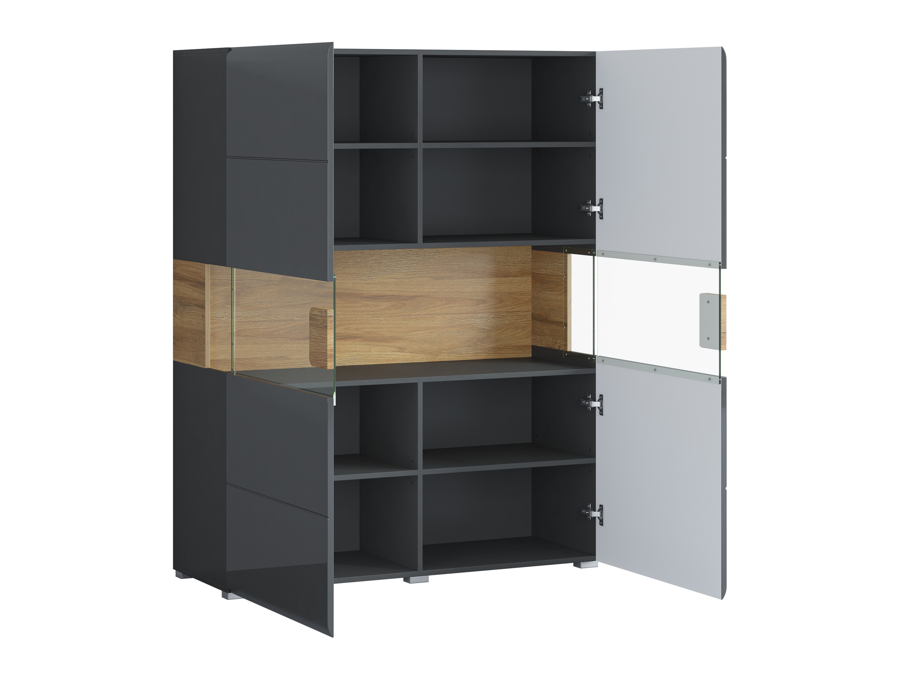 Wohnzimmer-Sets Torsone 104 (Anthrazit + Gloss anthrazit + Grandson Eichenholzoptik)