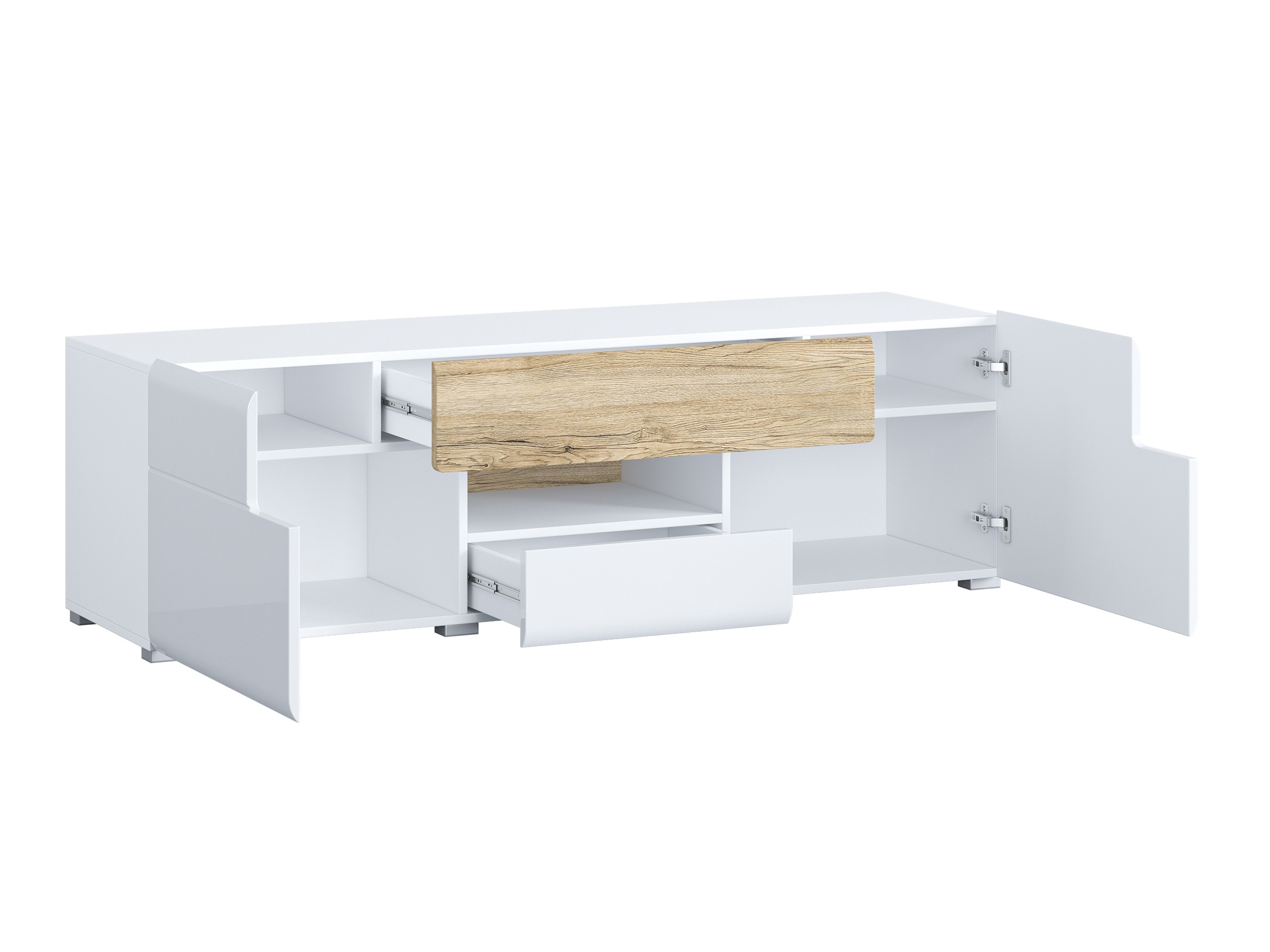 Wohnzimmer-Sets Torsone 104 (Weiss + Weiss glänzend + San Remo Eichenholzoptik)