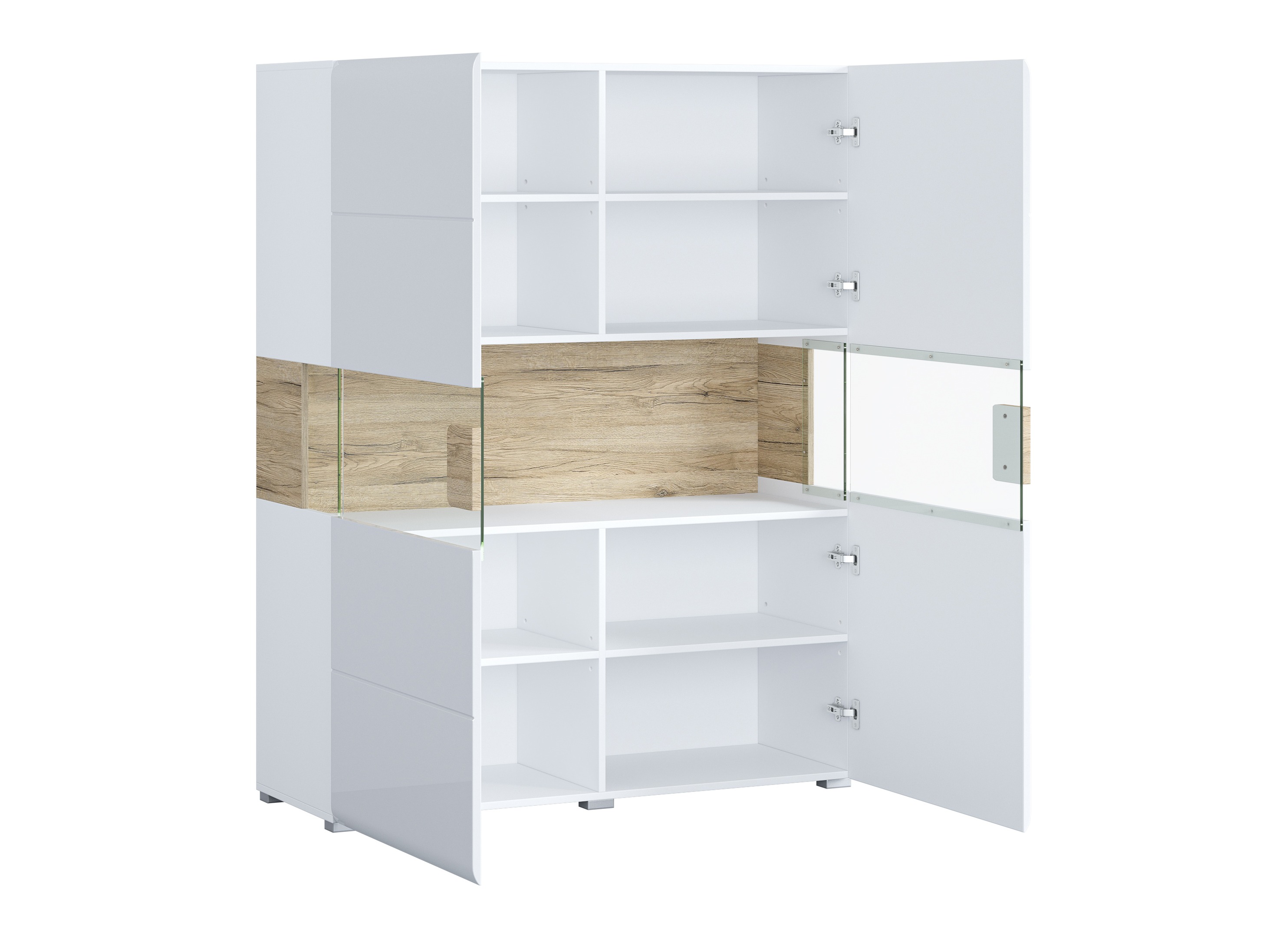 Wohnzimmer-Sets Torsone 104 (Weiss + Weiss glänzend + San Remo Eichenholzoptik)