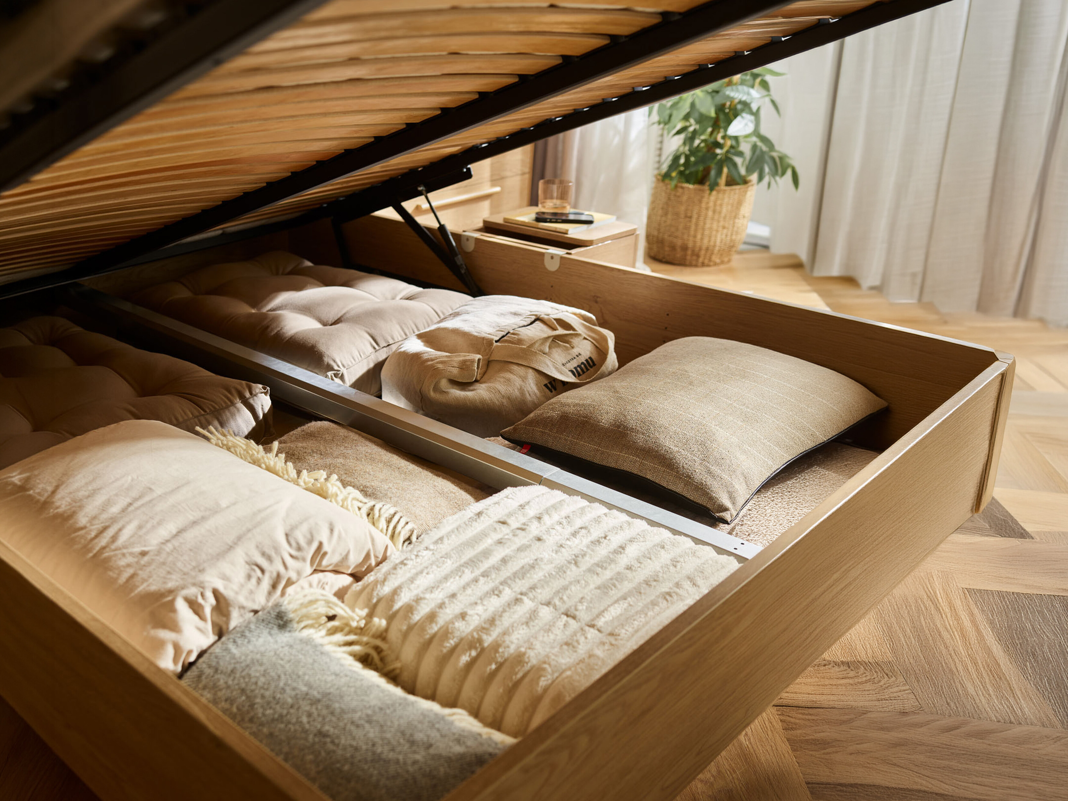 Bett Ruvcamu 108 (Eichenholzoptik + Taupe)