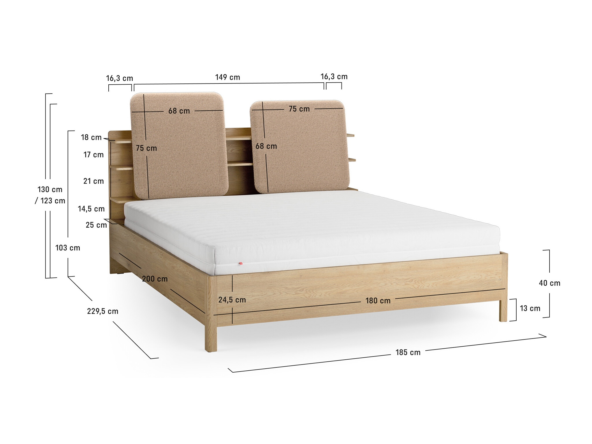Bett Ruvcamu 109 (Eichenholzoptik + Ecru weiss)