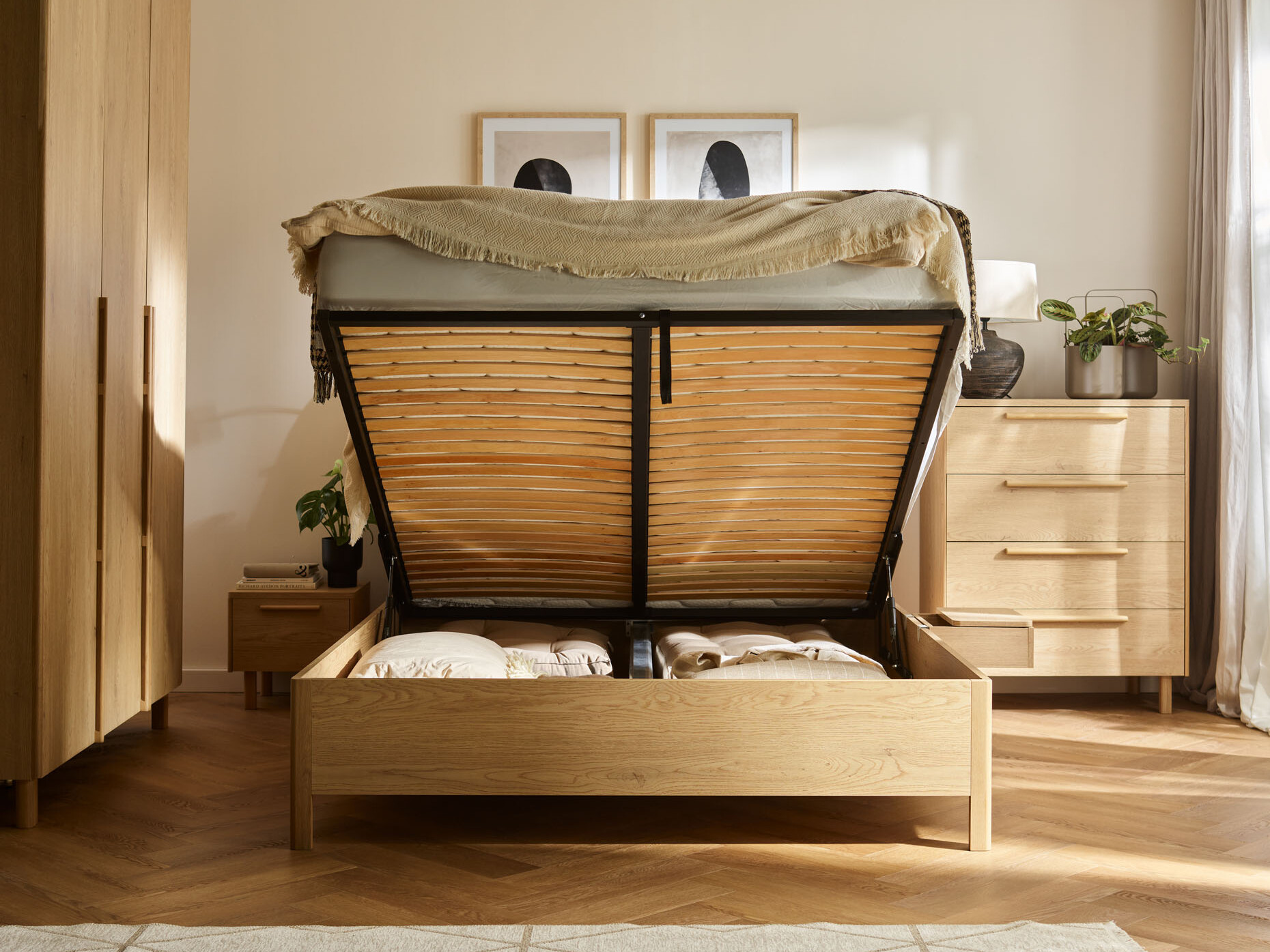 Bett Ruvcamu 109 (Eichenholzoptik + Taupe)